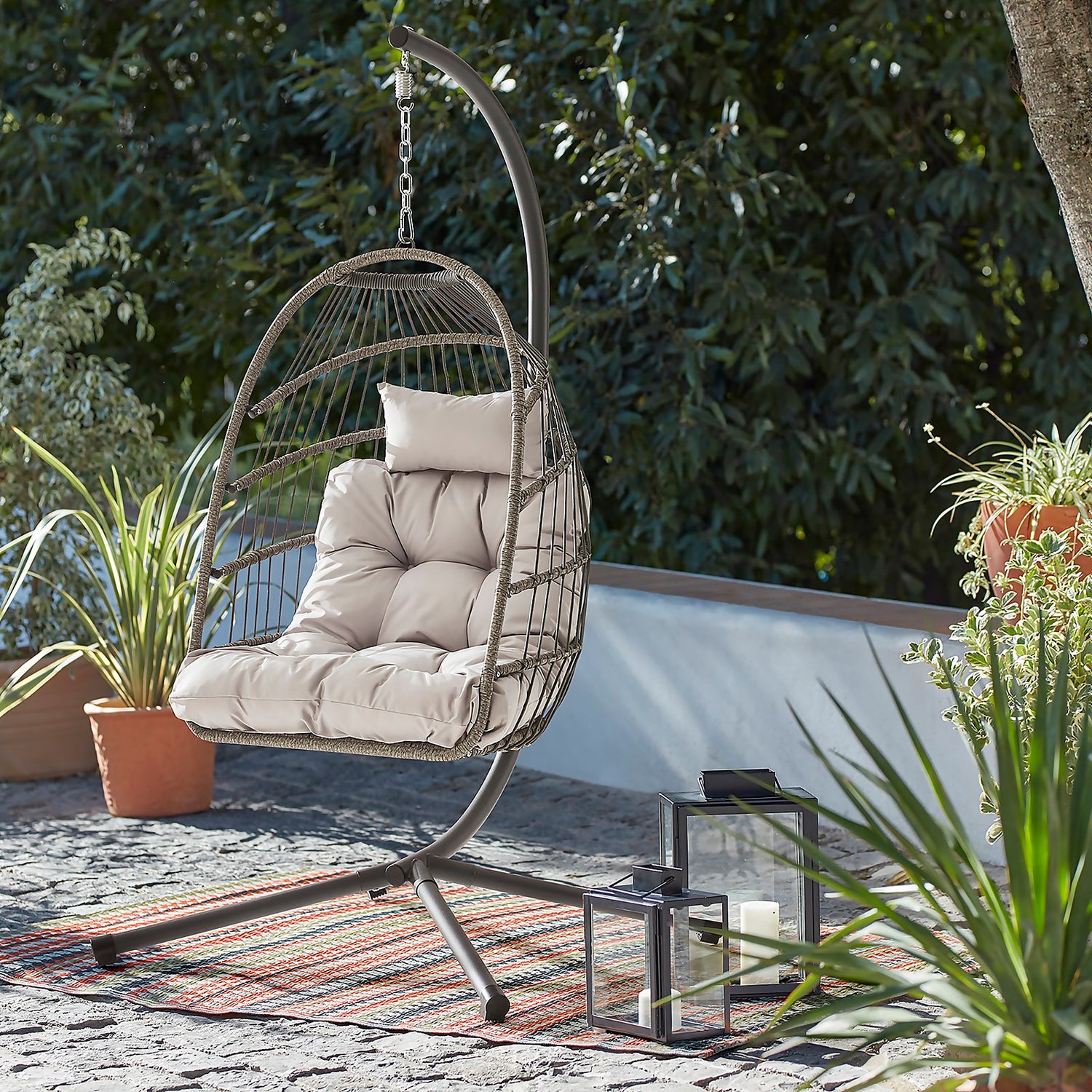 Grey Single Garden Hanging Chair Homebase