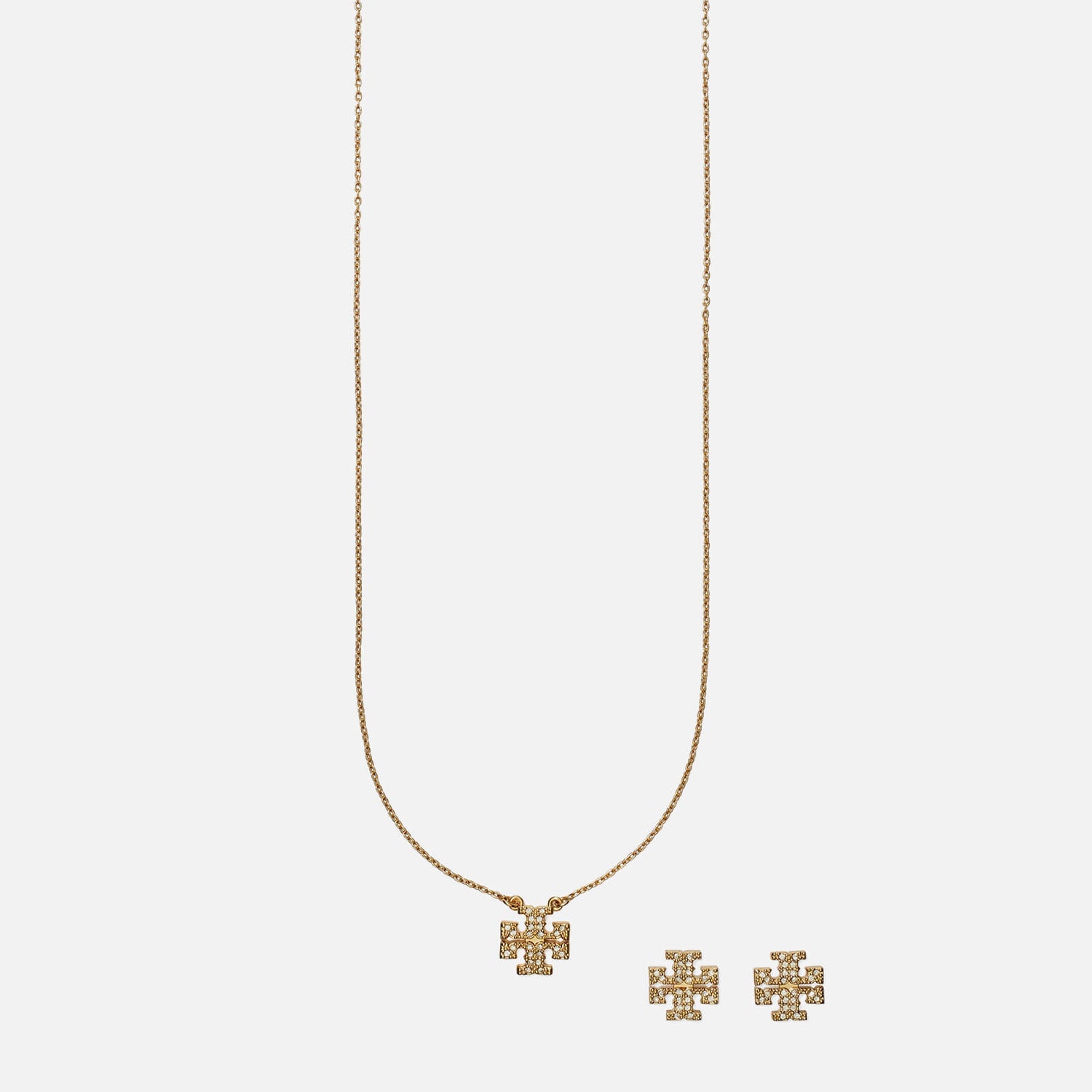 Tory Burch Gold-Plated Kira Pave Pendant and Stud Earring Set