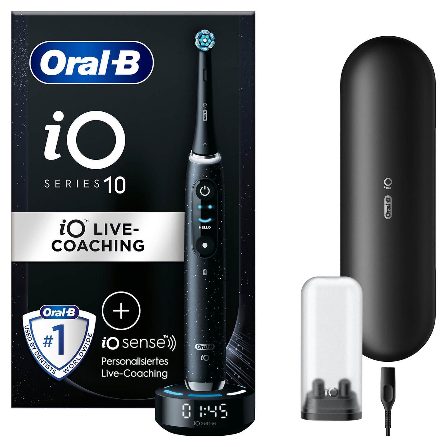 [Zahnarztpraxis-Angebot] Oral-B iO Series 10 Elektrische Zahnbürste, Lade-Reiseetui, Cosmic Black
