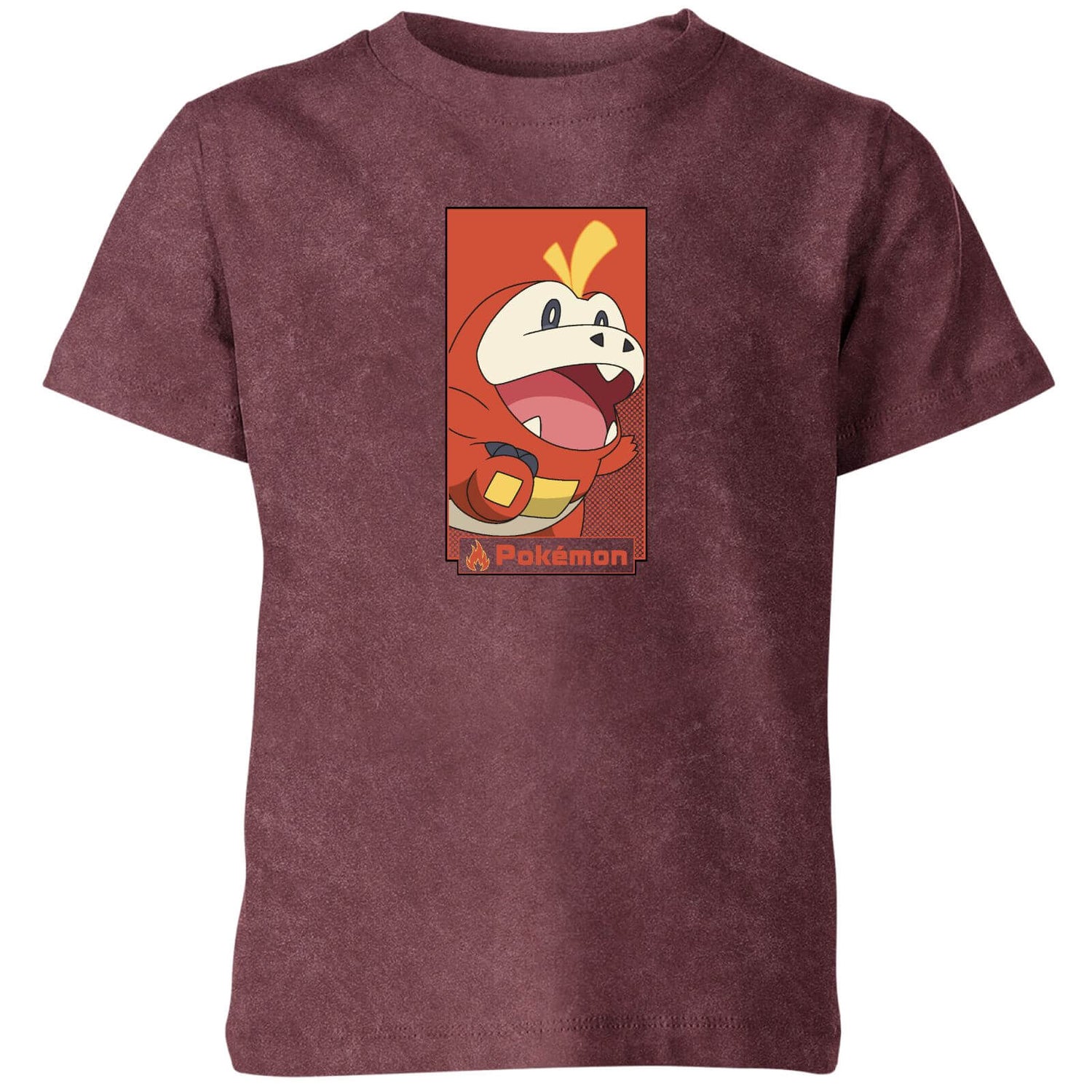 Pokémon Fuecoco Kids' T-Shirt - Burgundy Acid Wash