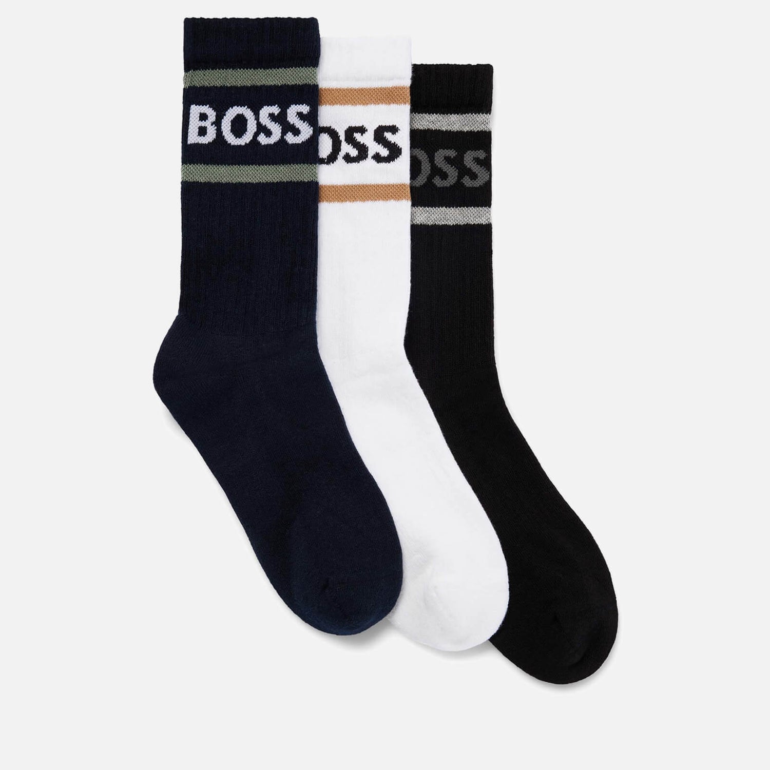 BOSS Bodywear Ribbed Striped Cotton-Blend Socks 3-Pack - EU 39/EU 42