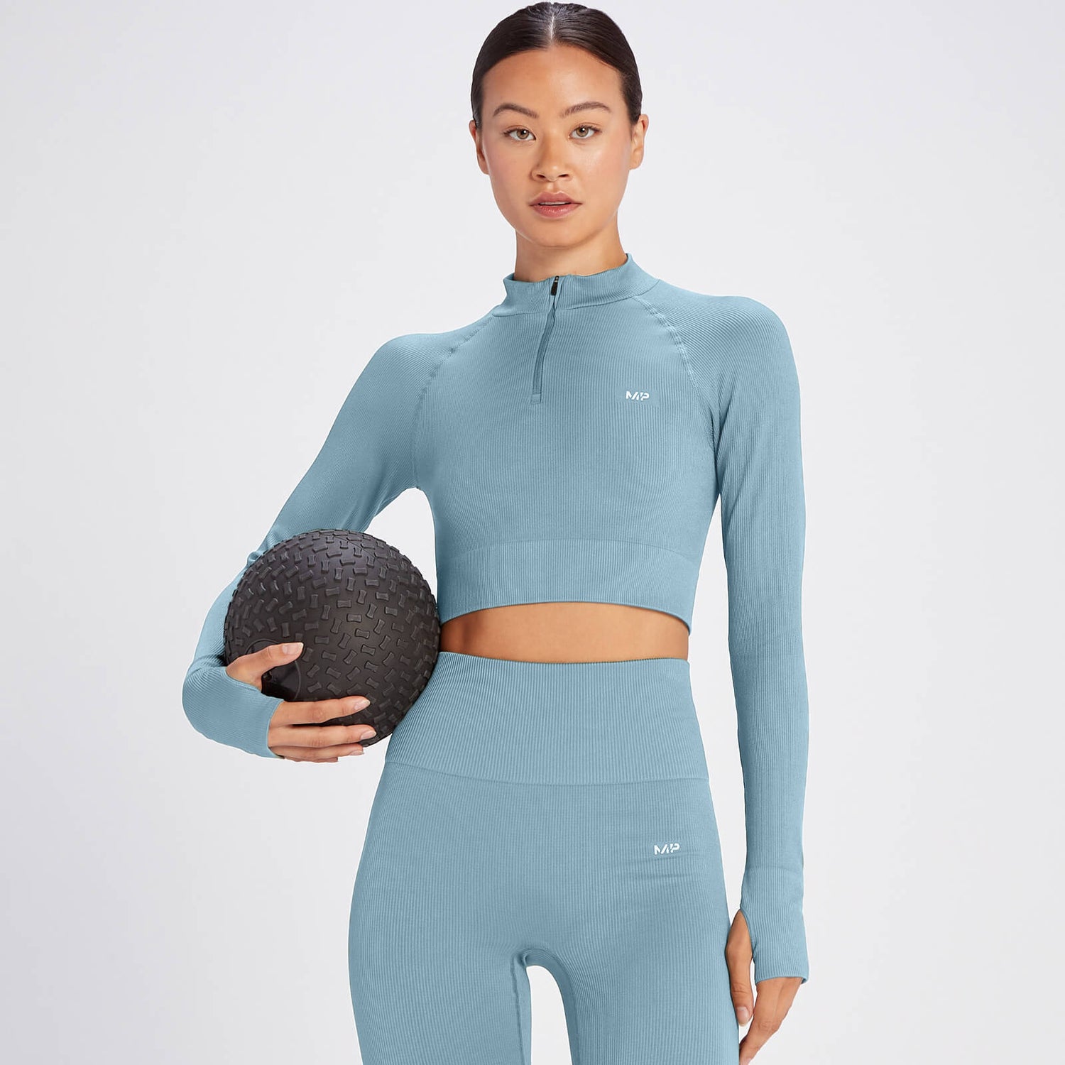 MP Women's Tempo Rib Seamless Crop 1/4 Zip - Graphine Blue