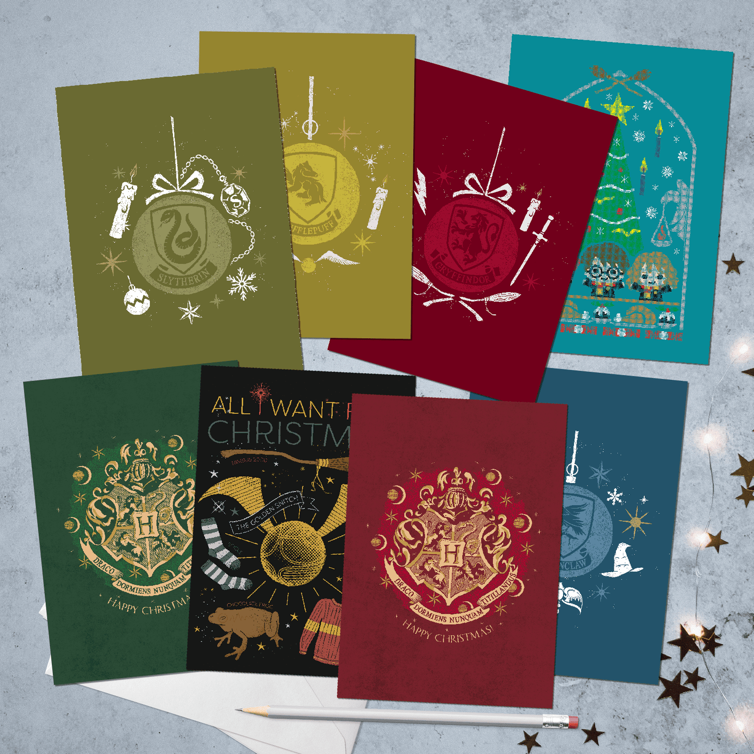 Lot de 8 cartes de vœux de Noël Harry Potter