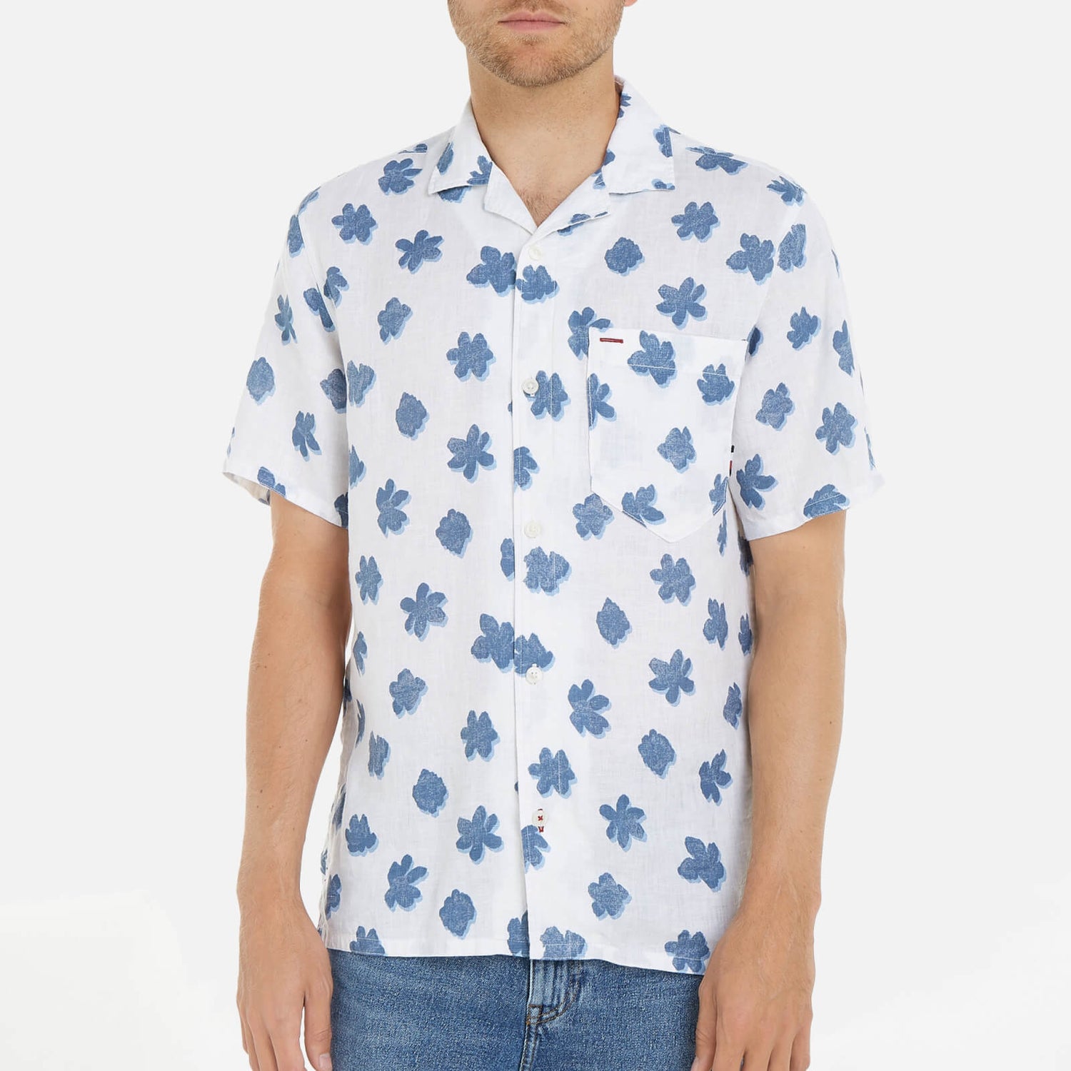 Tommy Hilfiger Mono Flower Short Sleeve Linen Shirt - M