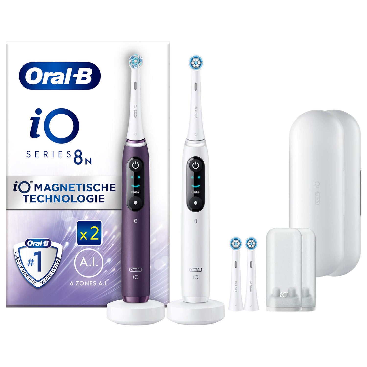 Oral B iO Series 8N White & Violet Electric Toothbrushes Virtual Duo