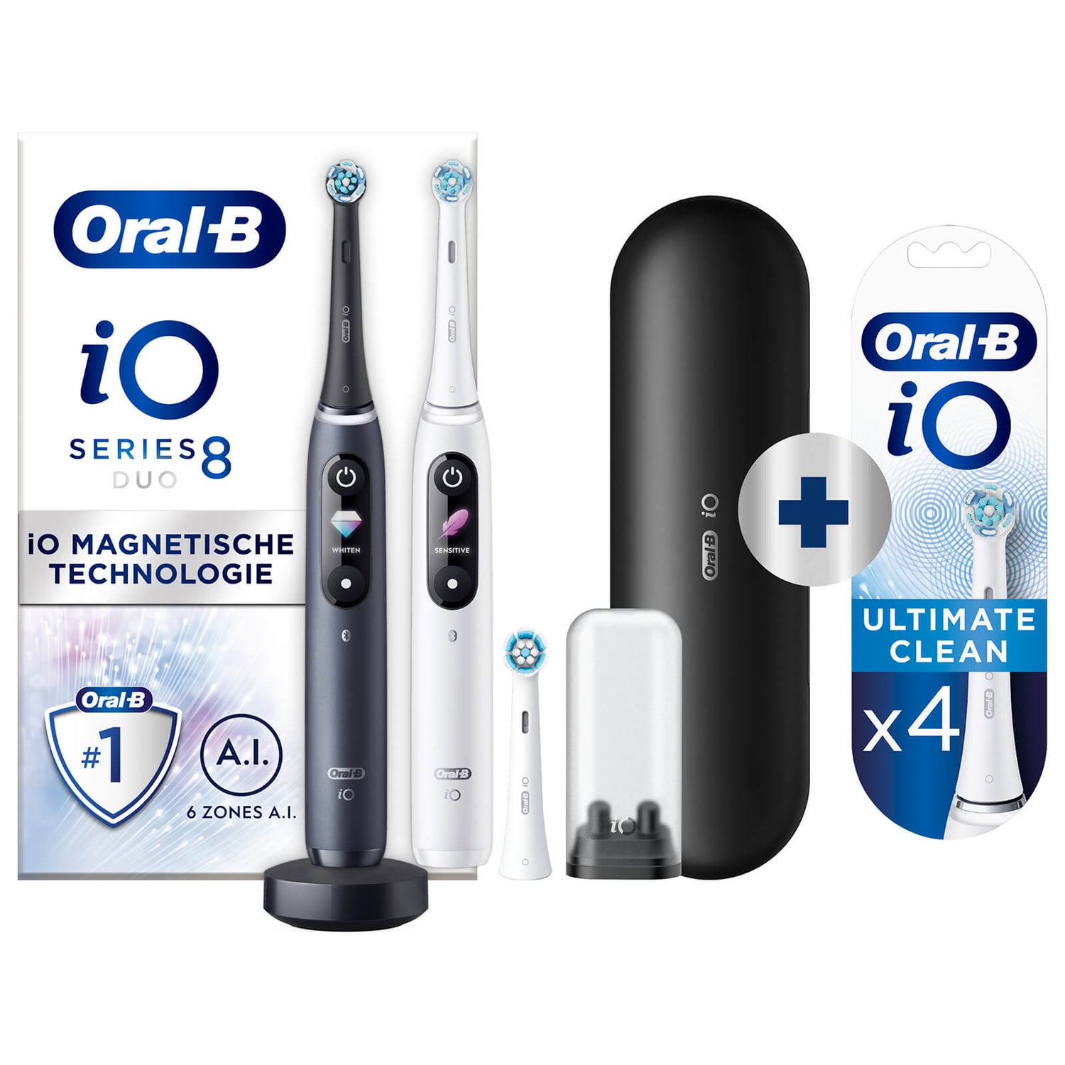 Oral-B iO Series 8N White & Black Electric Toothbrushes Virtual Duo