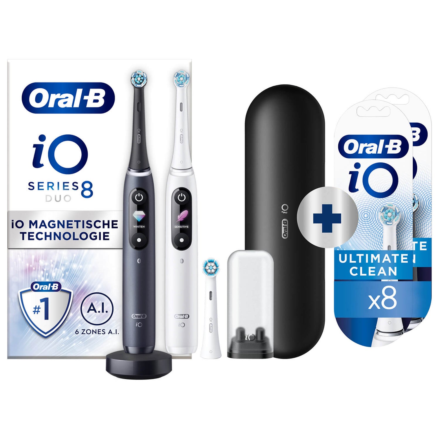Oral-B iO Series 8N White & Black Electric Toothbrushes Virtual Duo + 8 Refills