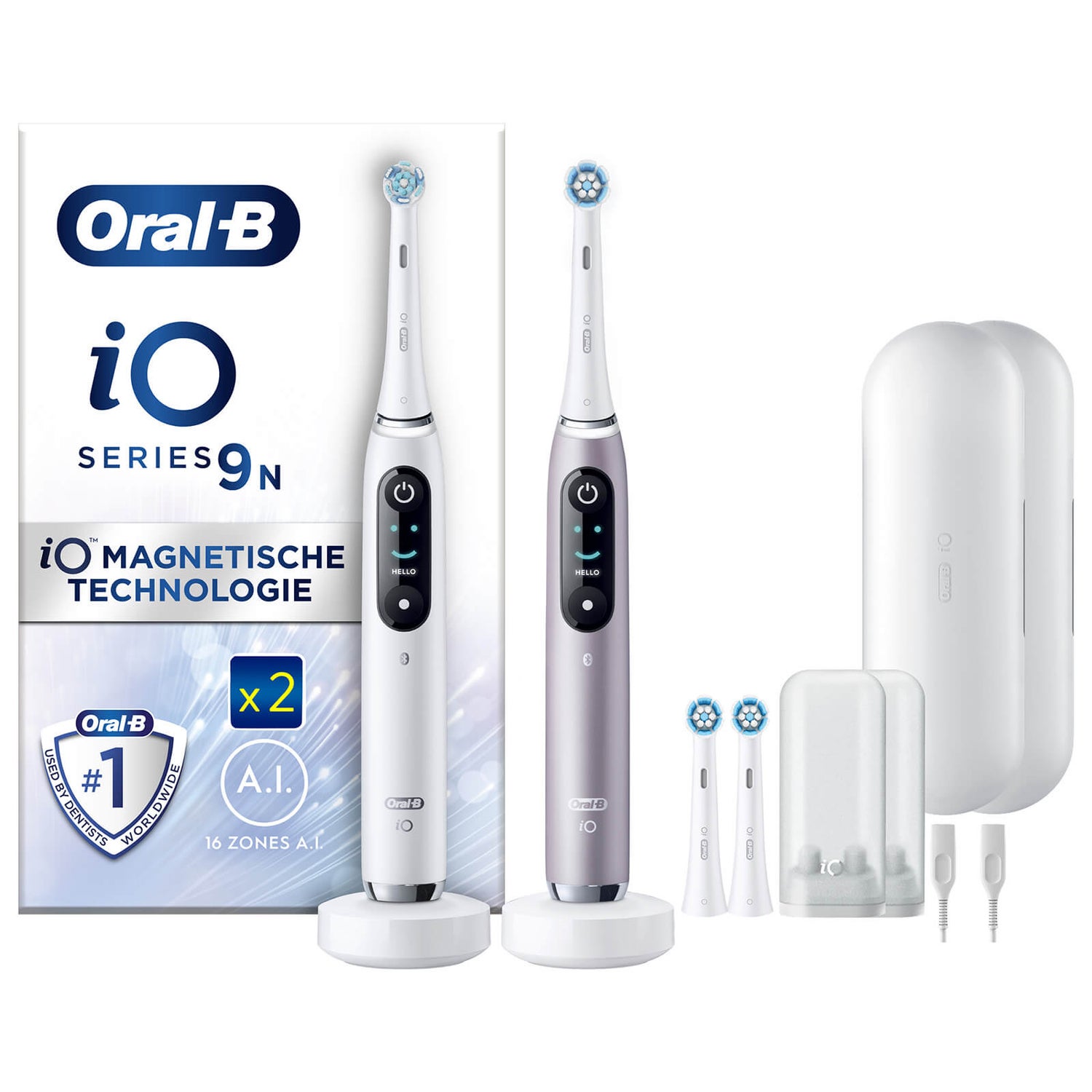 Oral-B iO Series 9N White & Rose Quartz Electric Toothbrushes Virtual Duo