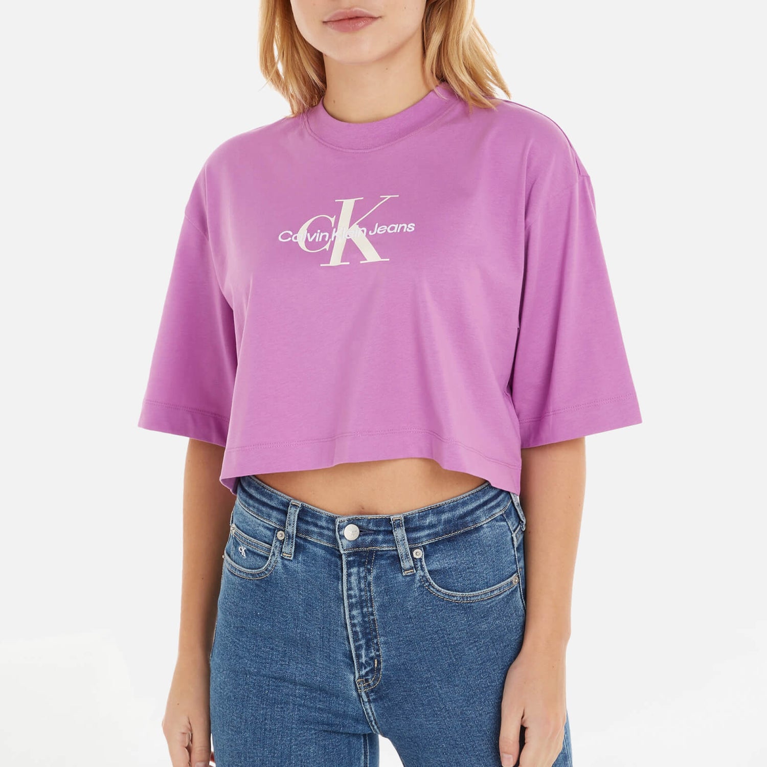 Calvin Klein Jeans Cotton-Blend Jersey Cropped T-Shirt - XS