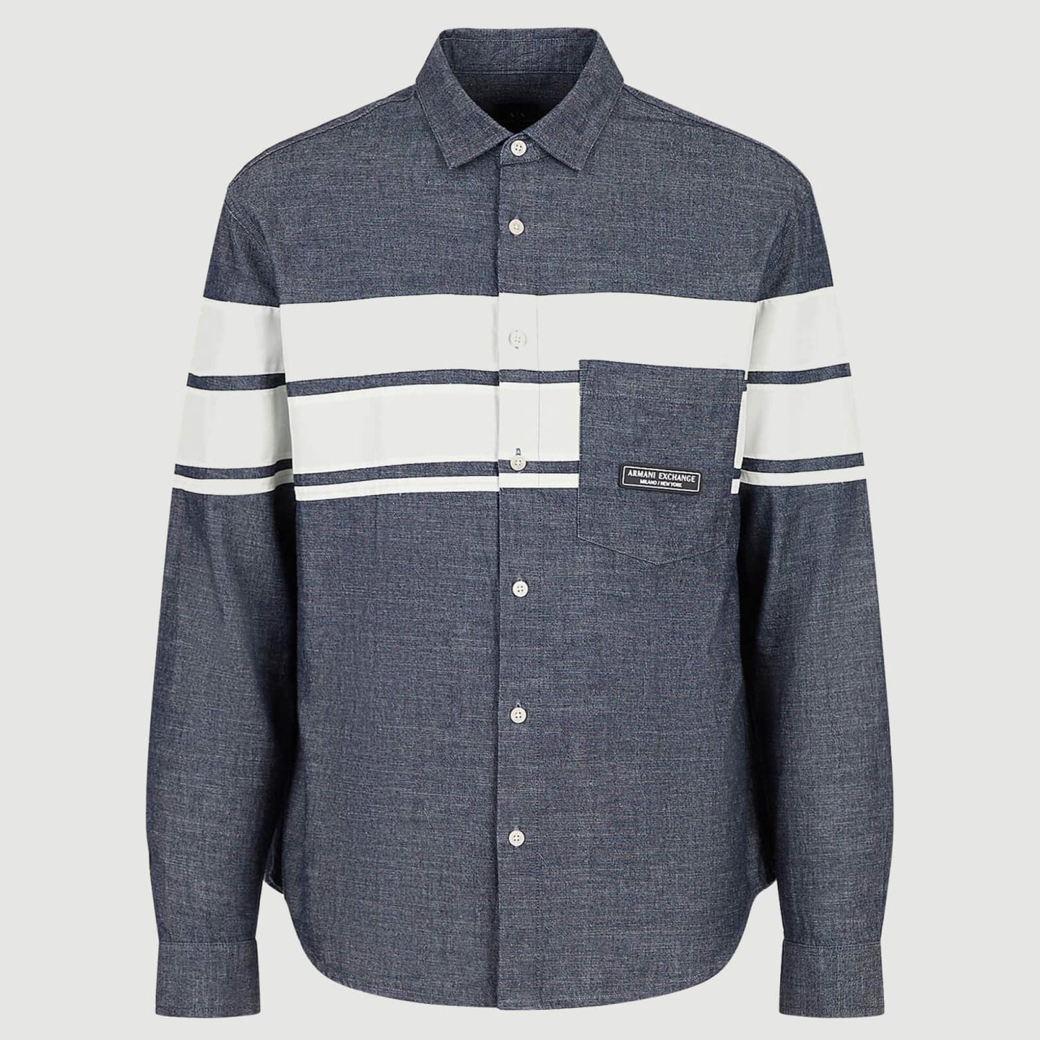 Armani Exchange Chambray Stripe Cotton Long-Sleeved Shirt - S