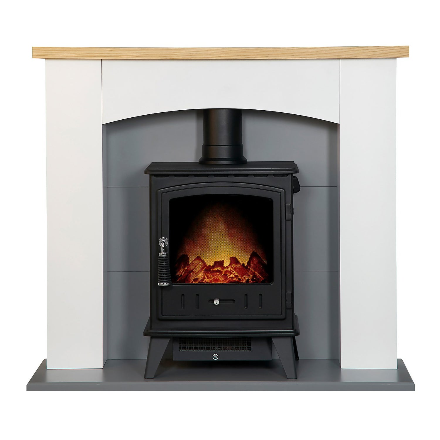 Adam Huxley in Pure White u0026 Grey with Aviemore Electric Stove in Black, 39  Inch | Homebase