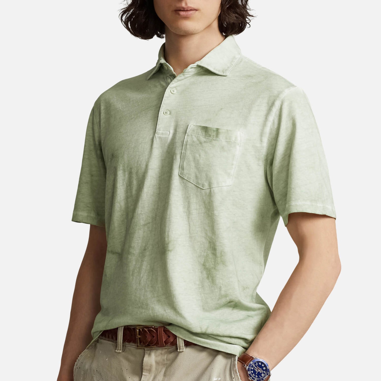 Polo Ralph Lauren Tie-Dyed Cotton and Linen-Blend Polo Shirt - S