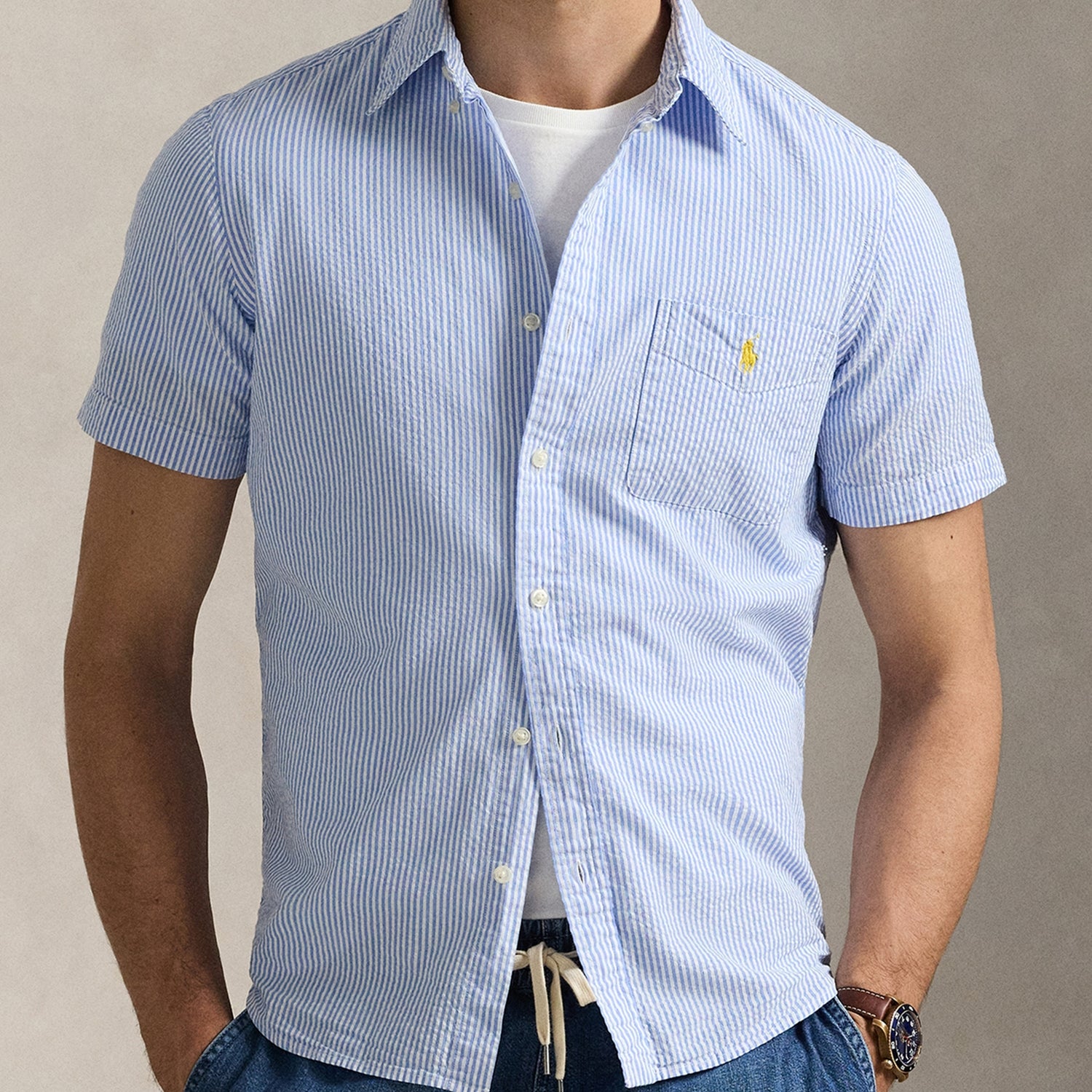 Polo Ralph Lauren Striped Cotton-Seersucker Shirt - S