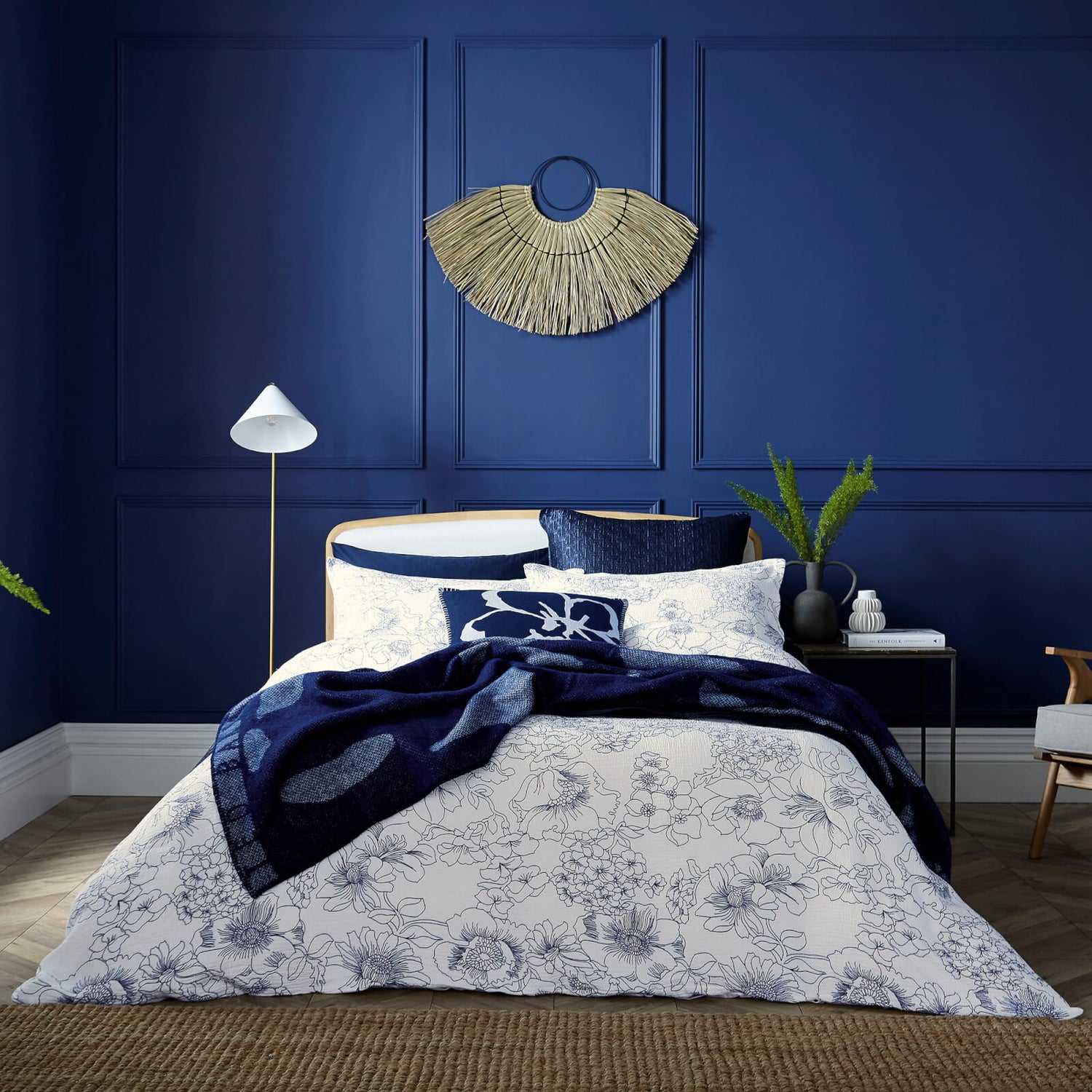 Ted Baker Linear Floral Duvet Cover - Blue - Double