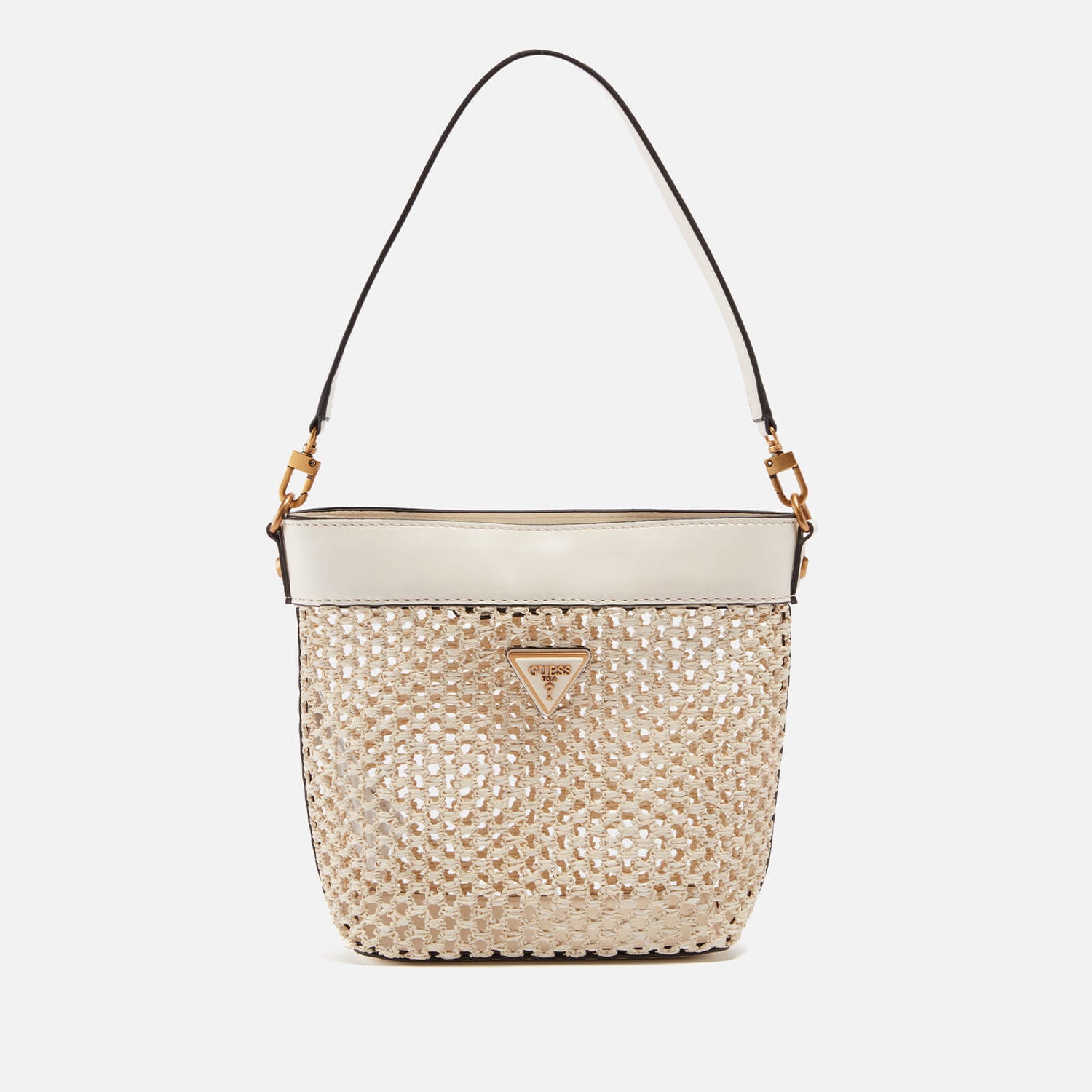 Guess Vikky Logo-Appliquéd Raffia Bucket Bag