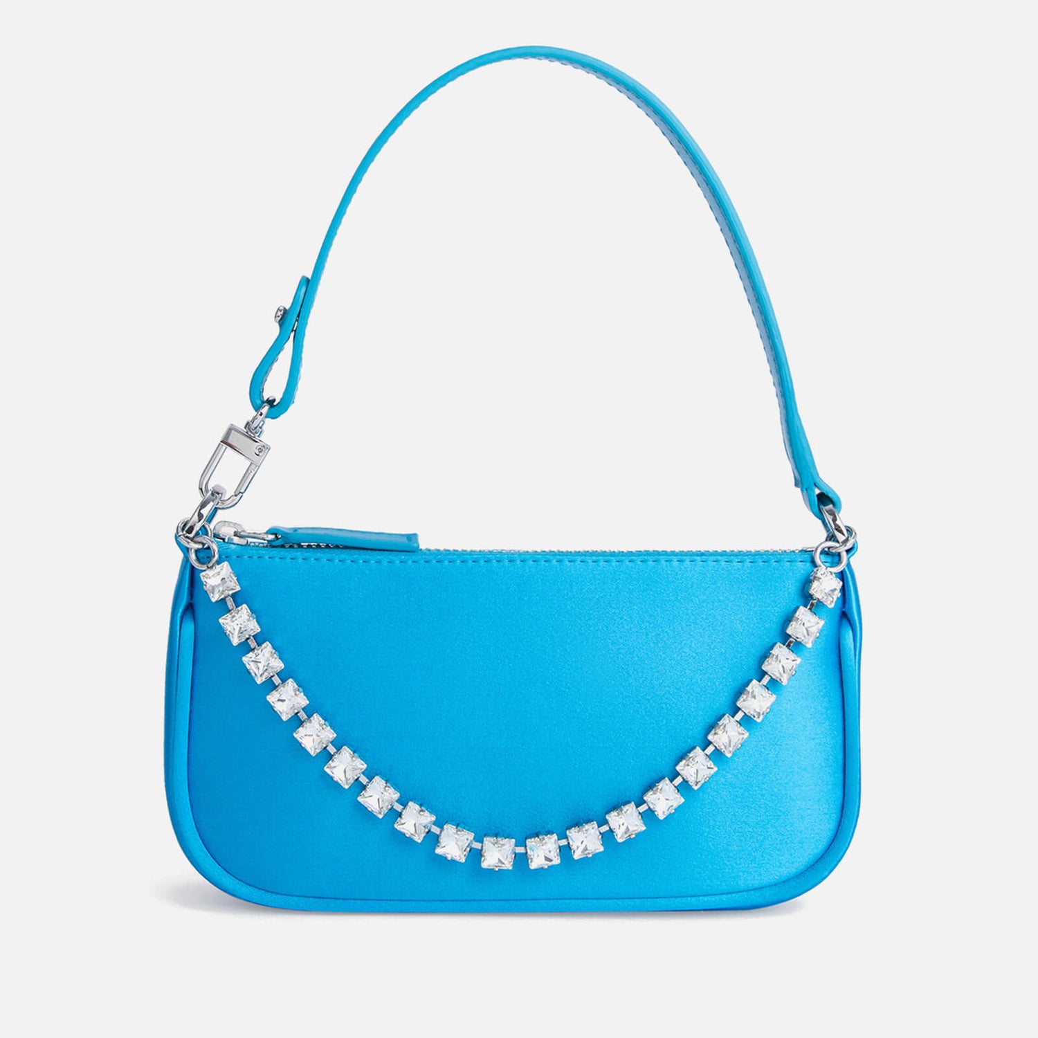 BY FAR Mini Rachel Satin and Rhinestone Chain Bag