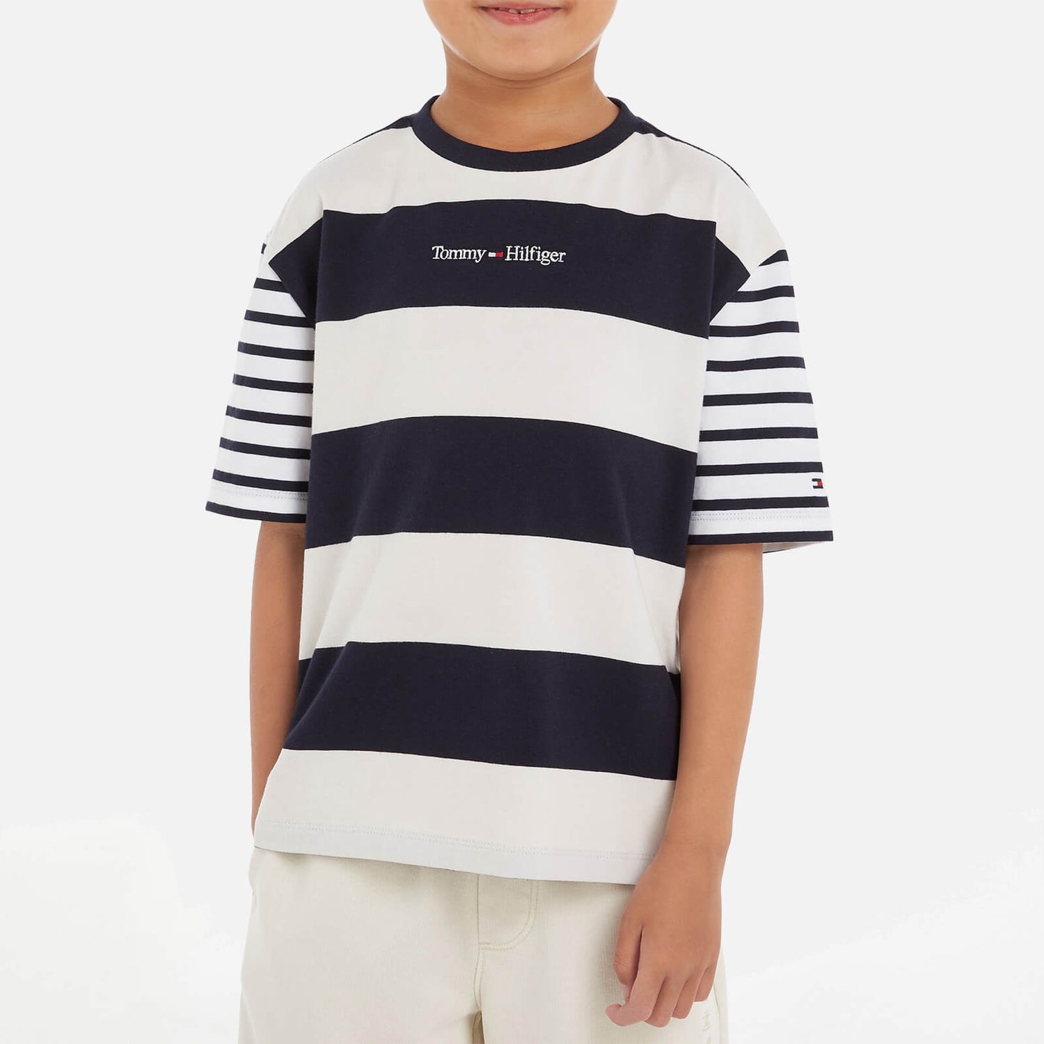 Tommy Hilfiger Boys' Bold Stripe Logo Cotton-Blend T-Shirt