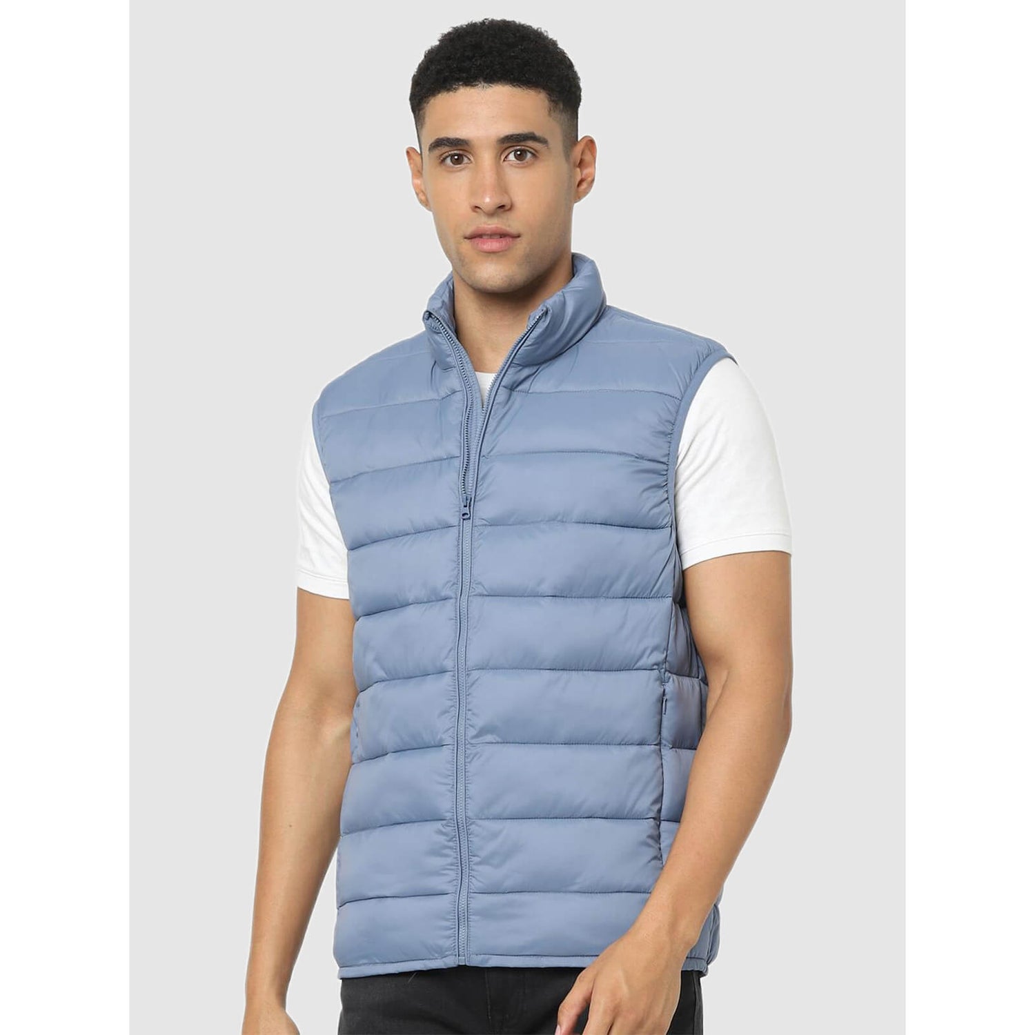 Blue Solid Regular Fit Padded Jacket BULOCK Celio