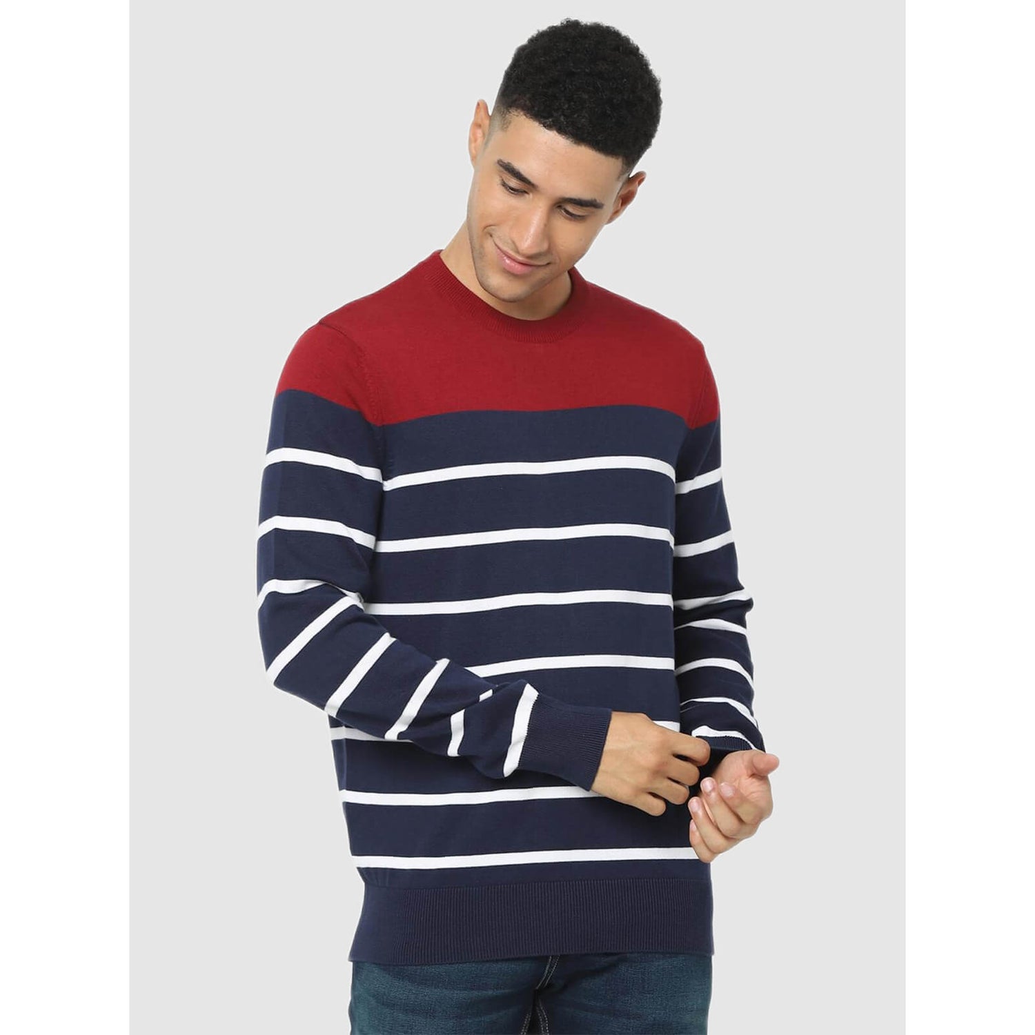 Maroon striped sweater sale