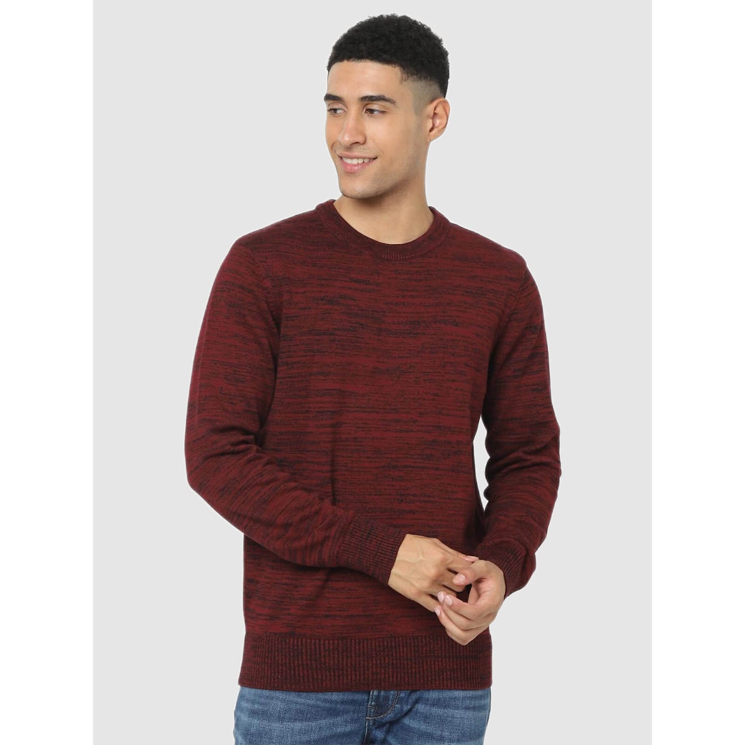 Maroon Printed Regular Fit Pullover Sweater CEFILL Celio