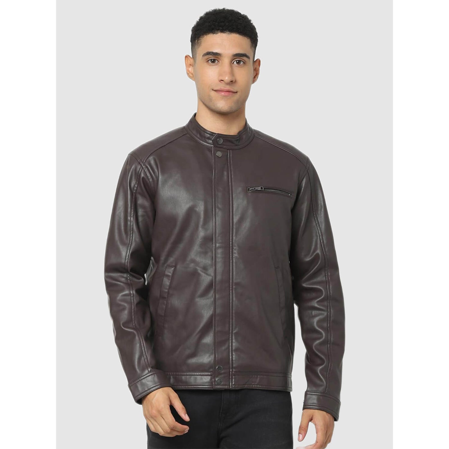 Coffee colour leather jacket top
