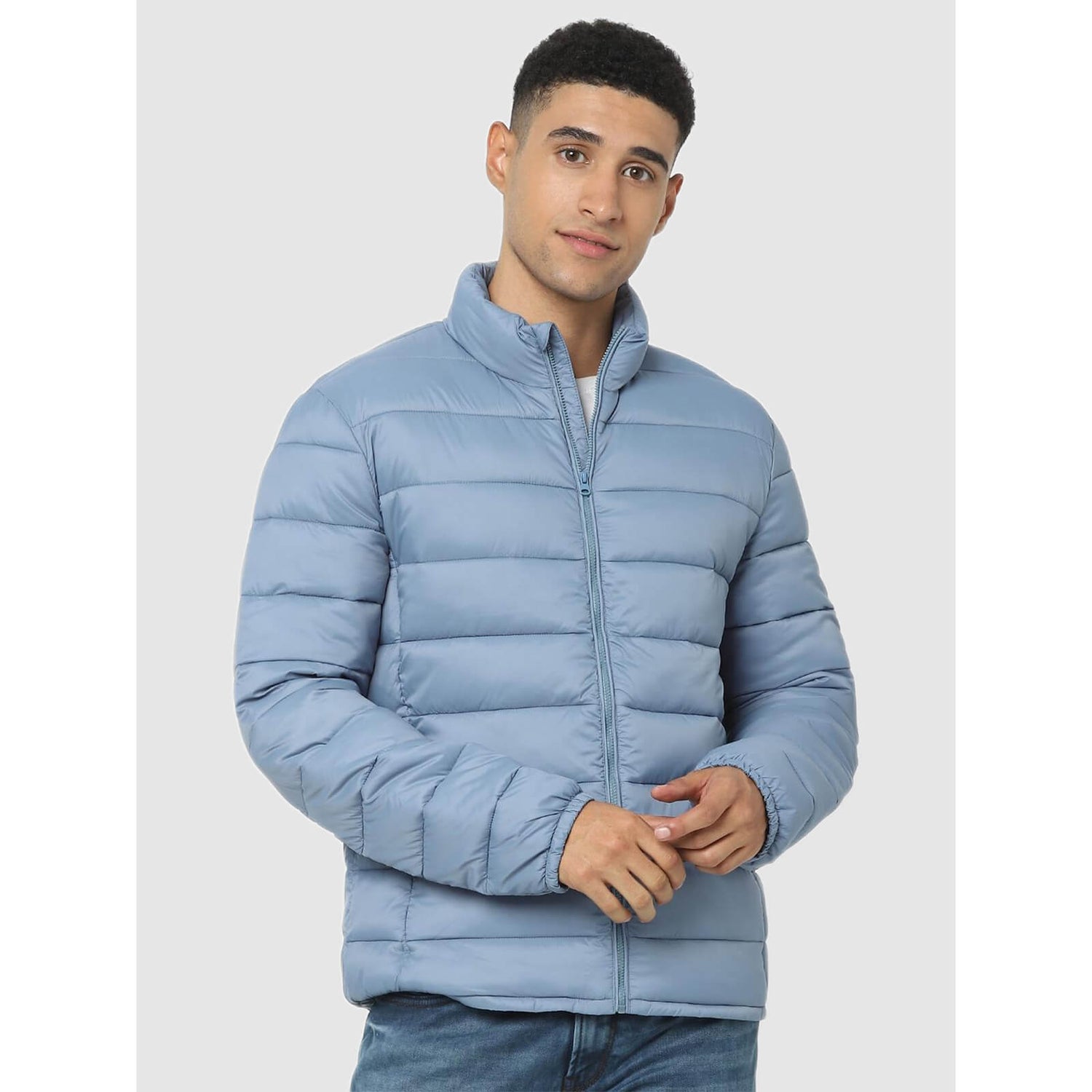 Blue Crop Padded Puffer Embroidered Jacket VUBBULEIN Celio