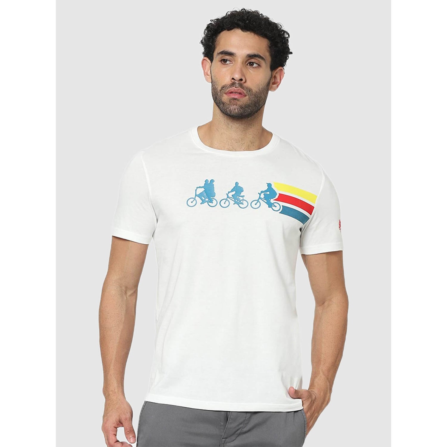 Stranger Things Off White Print Regular Fit T Shirt LBESTRAN02