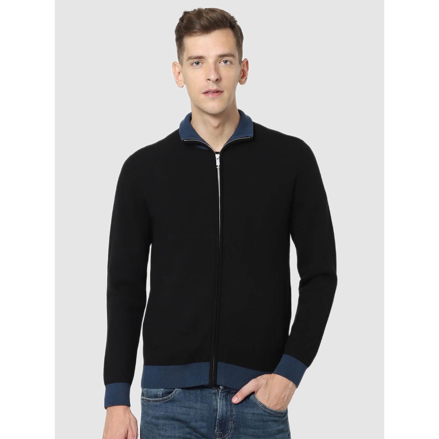 Mens black zip up cardigan sales