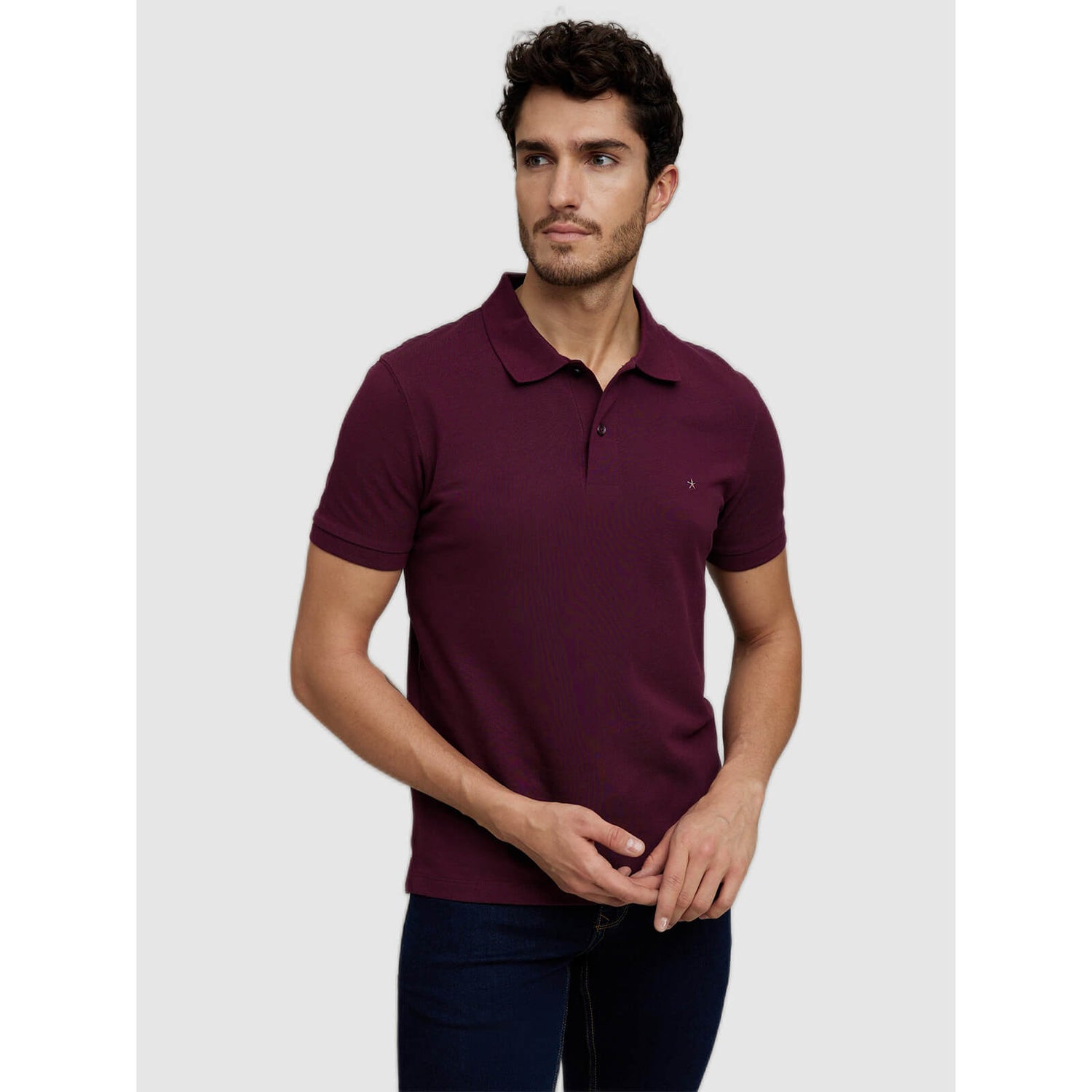 Burgundy Polo Collar Slim Fit Cotton T shirt ECTEONE Celio