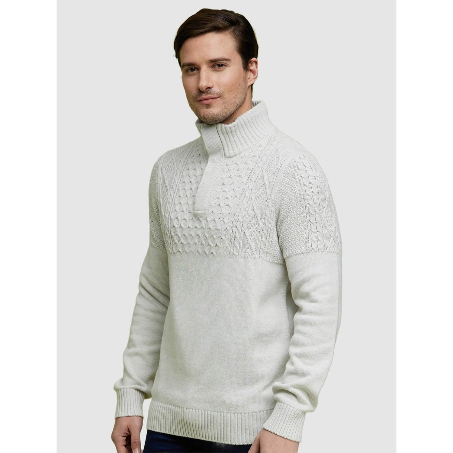 Off White Self Design Cotton Long Sleeves Pullover Sweater