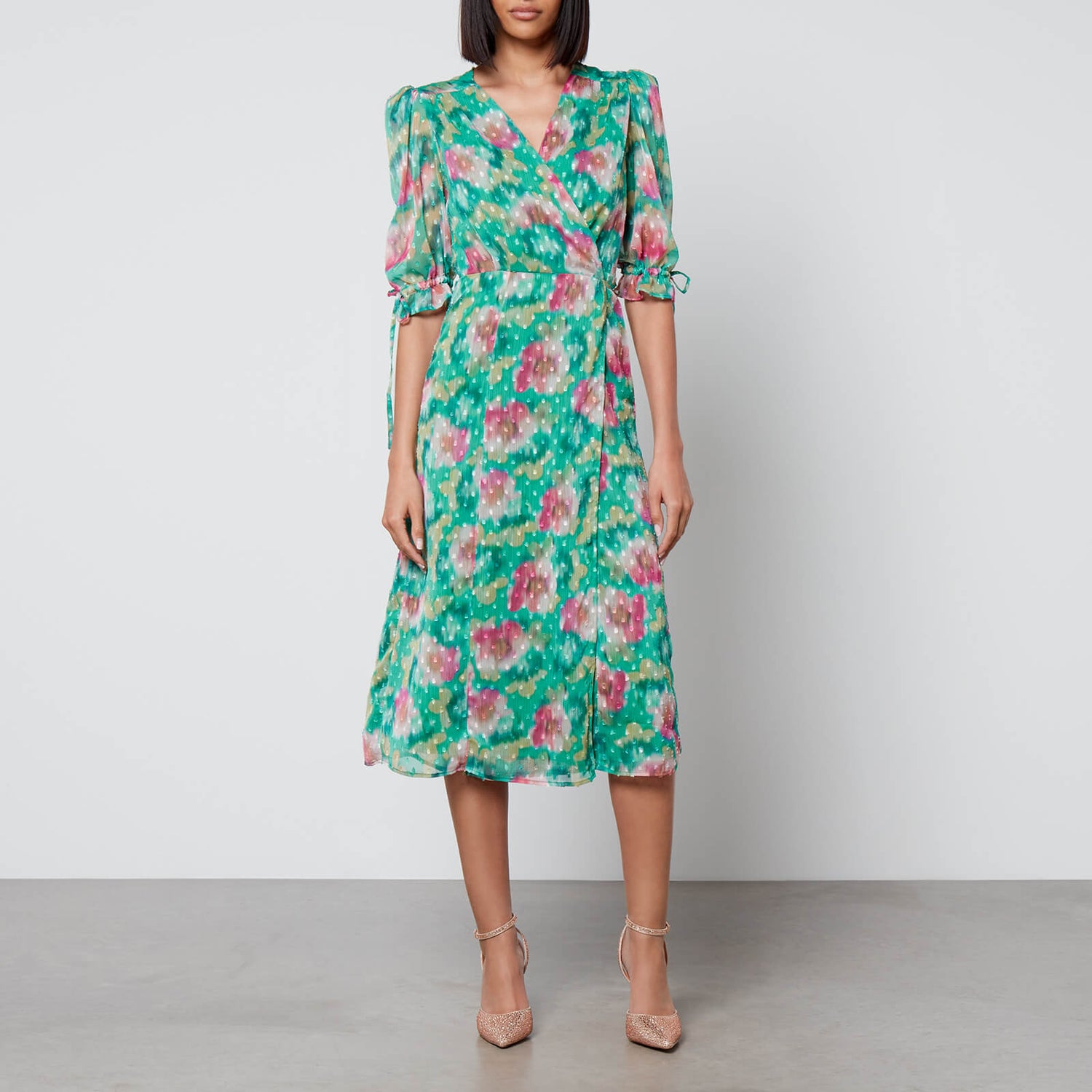 Hope & Ivy Kajsa Floral Fil Coupé Wrap Midi Dress - UK 6