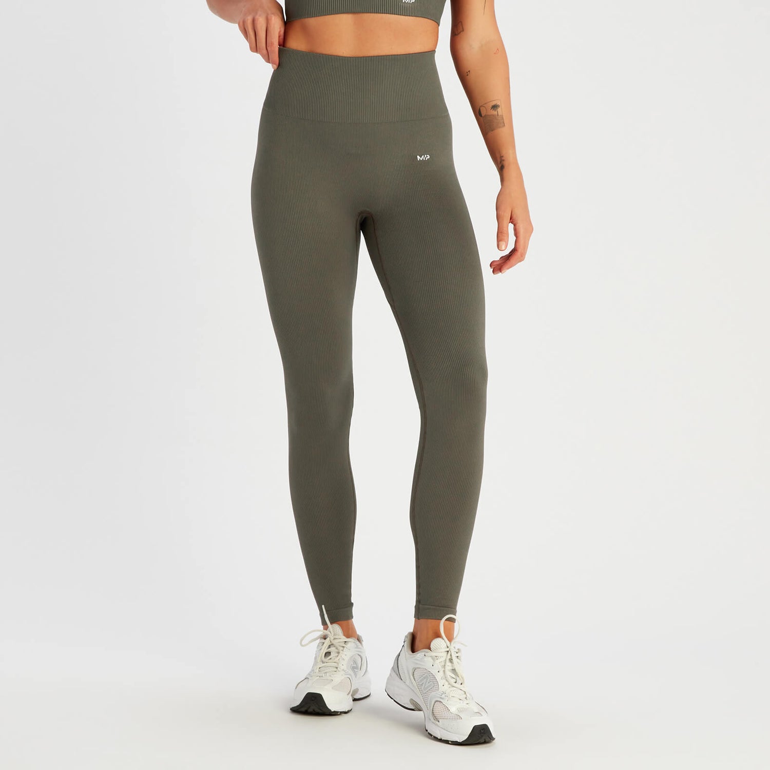 MP Damen Tempo Rib Nahtlose Leggings – Graubraun, Grün