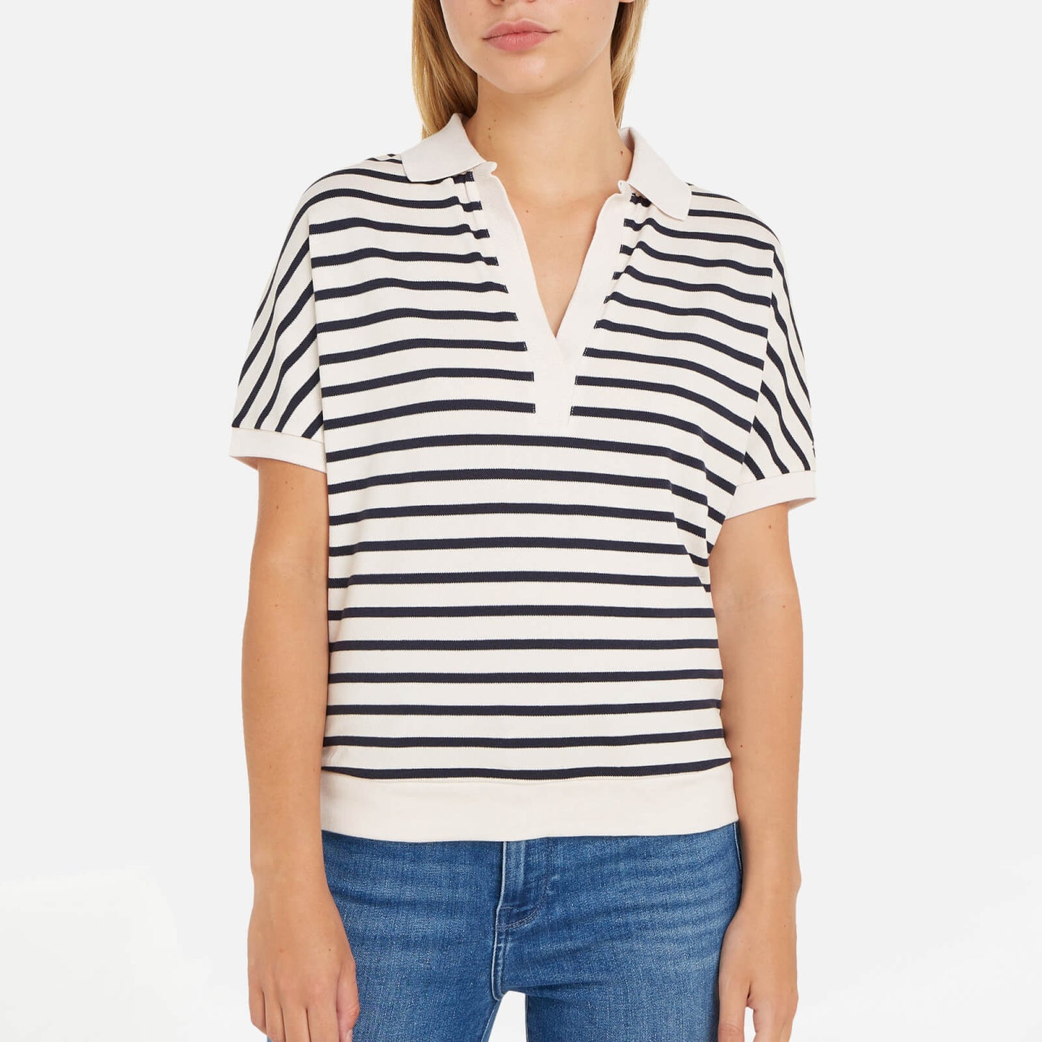 Tommy Hilfiger Striped Lyocell-Blend Polo Top - S