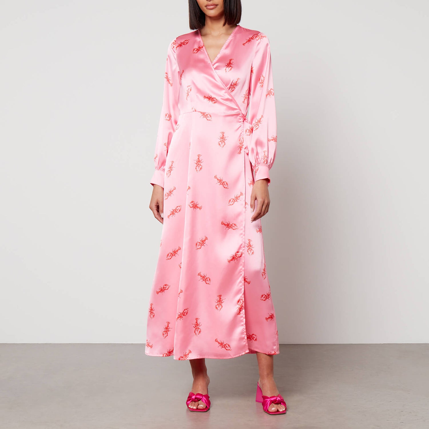 Never Fully Dressed Printed Satin Wrap Maxi Dress - UK 6