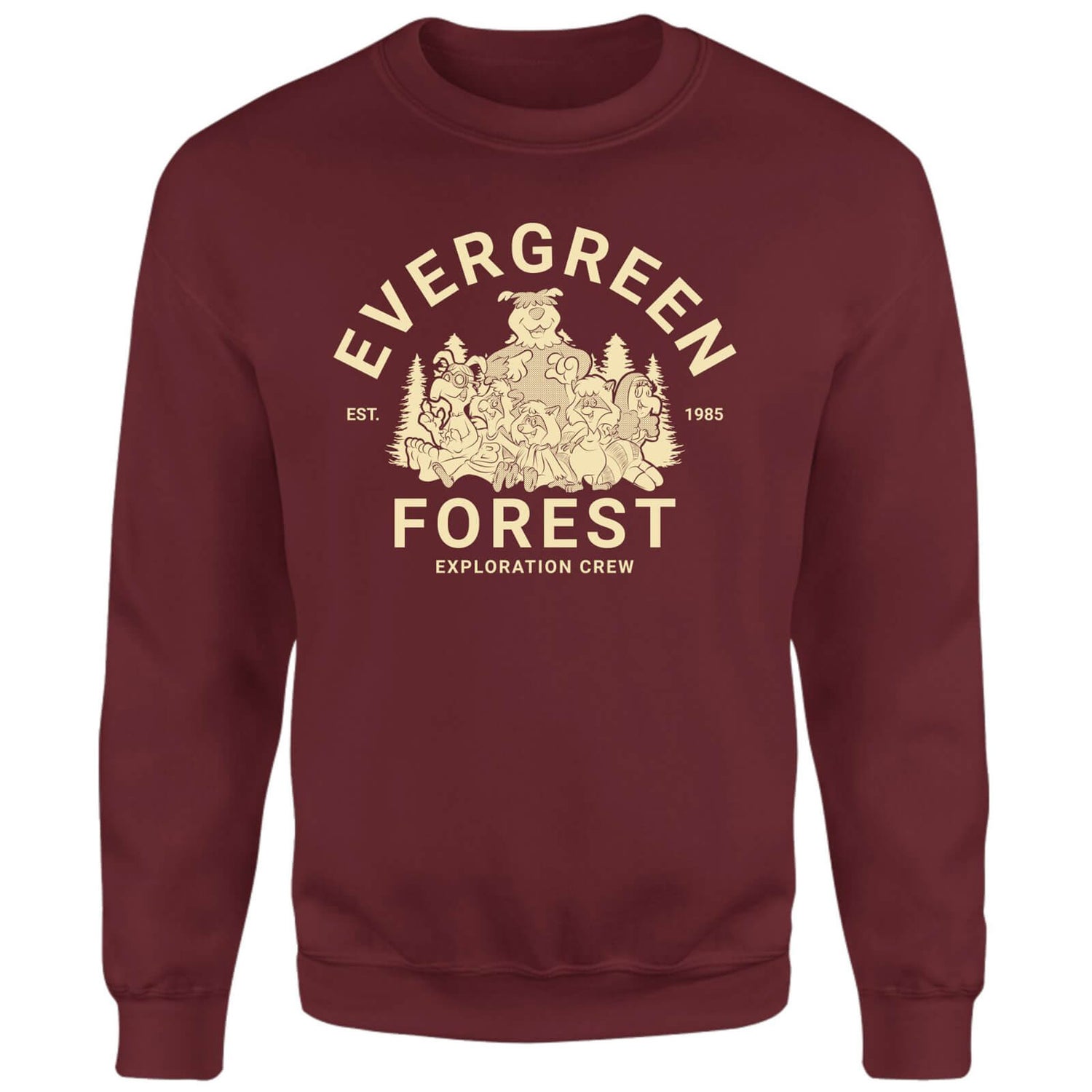 The Raccoons Evergreen Forest Exploration Crew Sweatshirt - Burgundy
