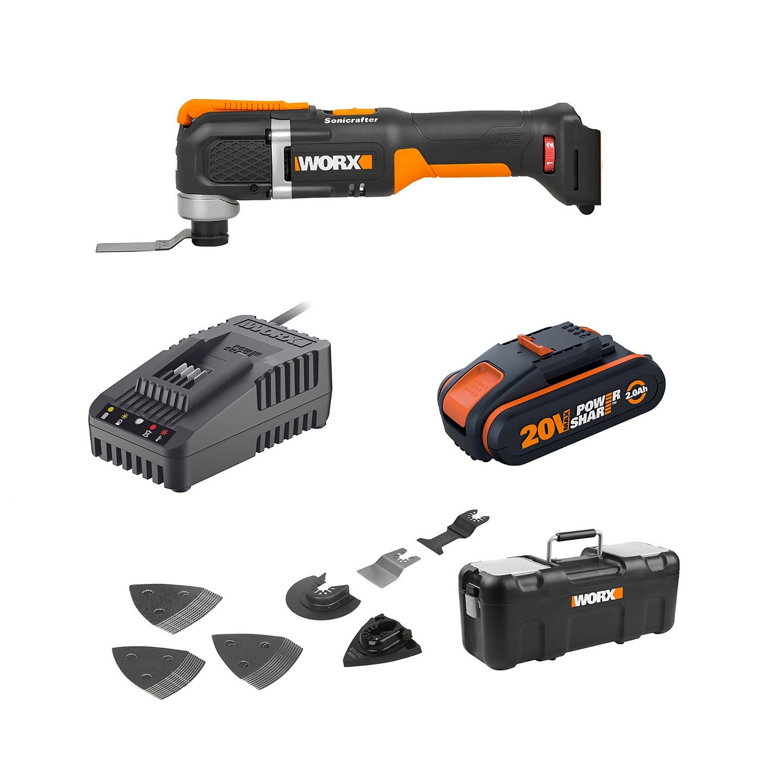 Worx WX696 20v 2.0Ah Sonicrafter Cordless Oscillating Multi Tool Homebase