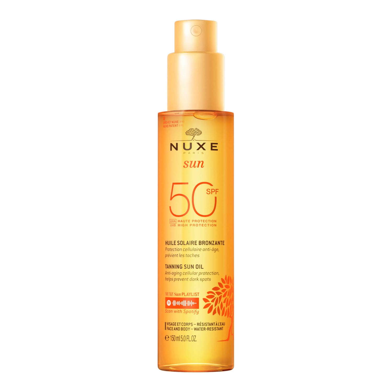 Huile Solaire Bronzante Haute Protection SPF50 visage et corps, NUXE Sun 150 ml