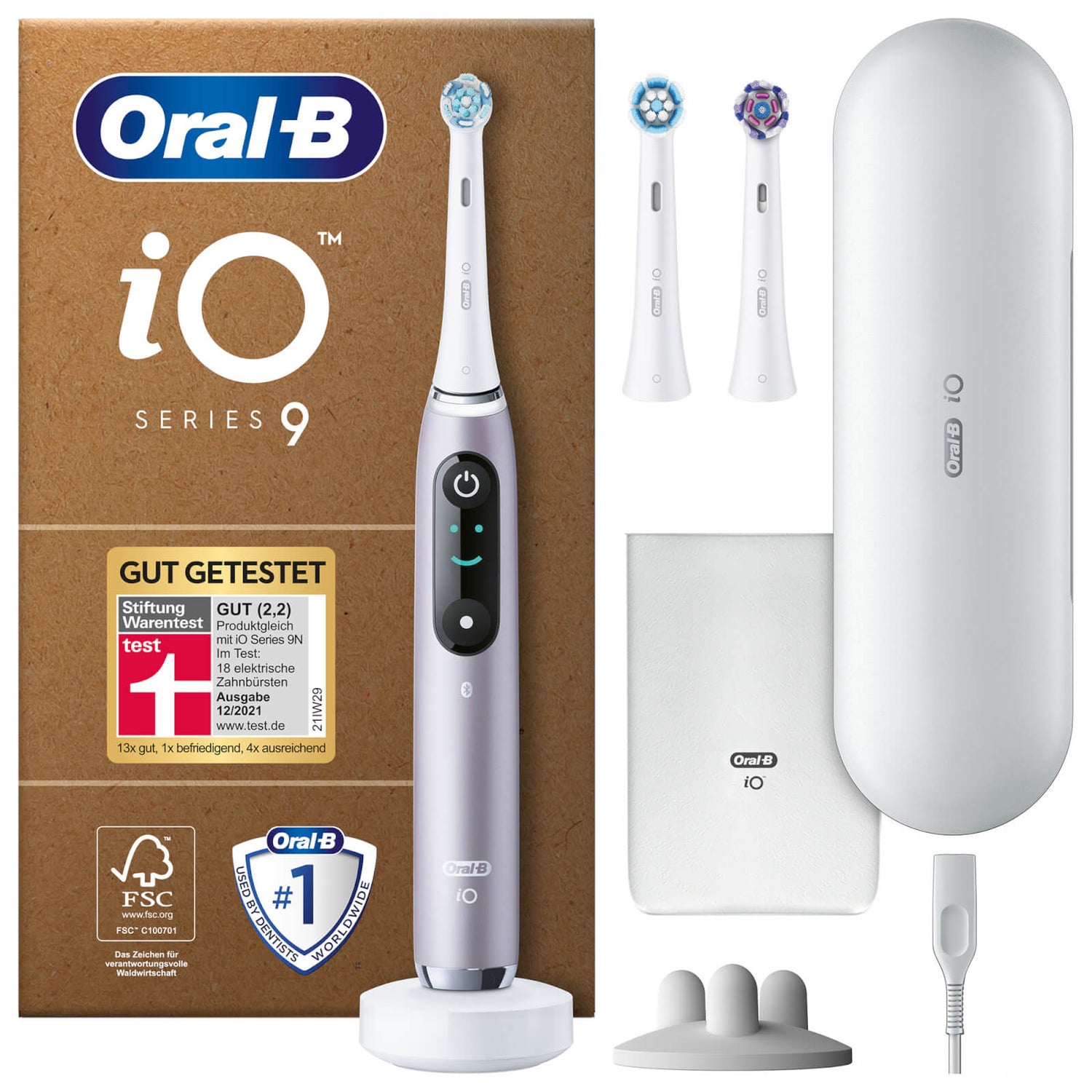 Oral-B iO Series 9 Plus Edition Elektrische Zahnbürste, Lade-Reiseetui, recycelbare Verpackung, Rose Quartz