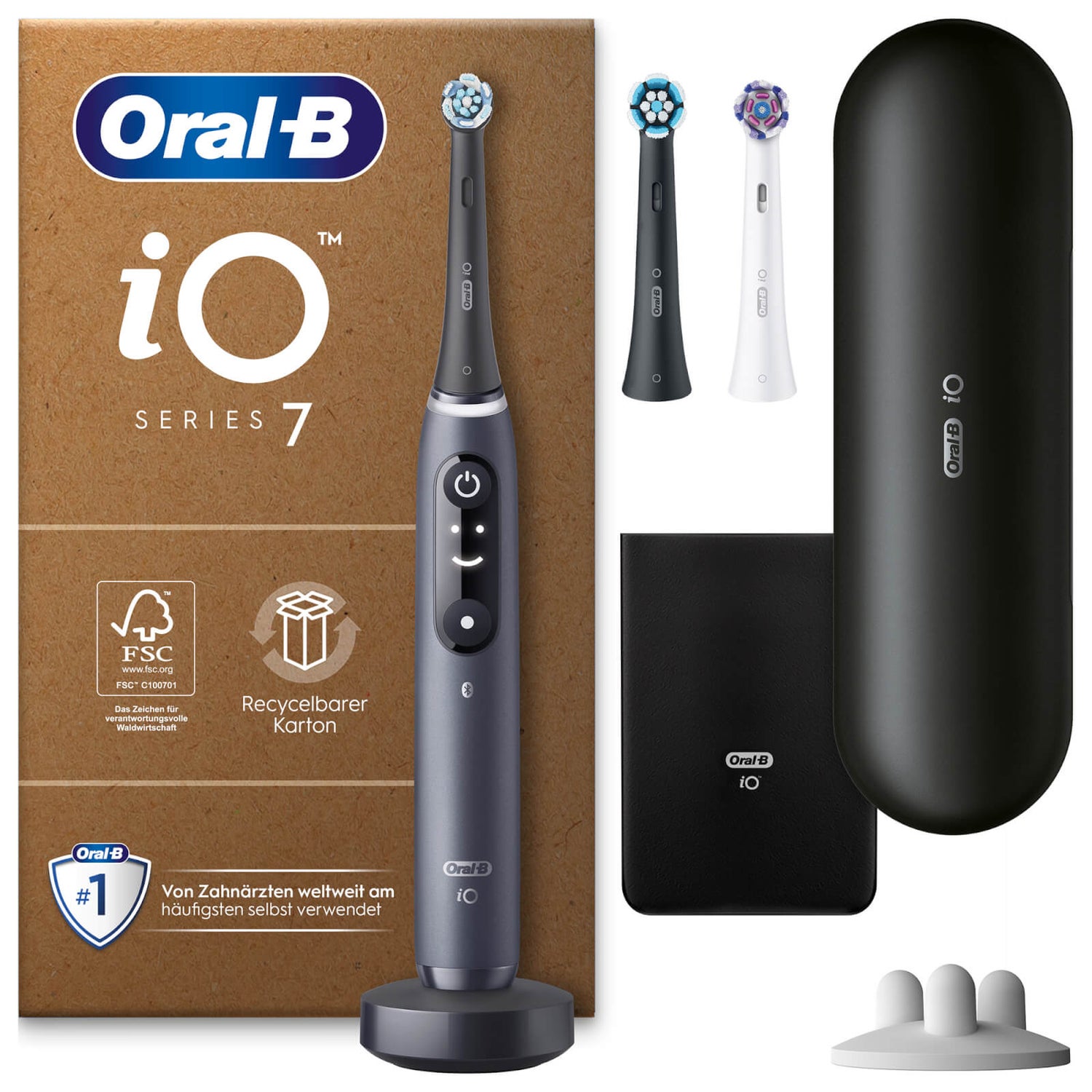 Oral-B iO Series 7 Plus Edition Elektrische Zahnbürste, Reiseetui, recycelbare Verpackung, Black Onyx