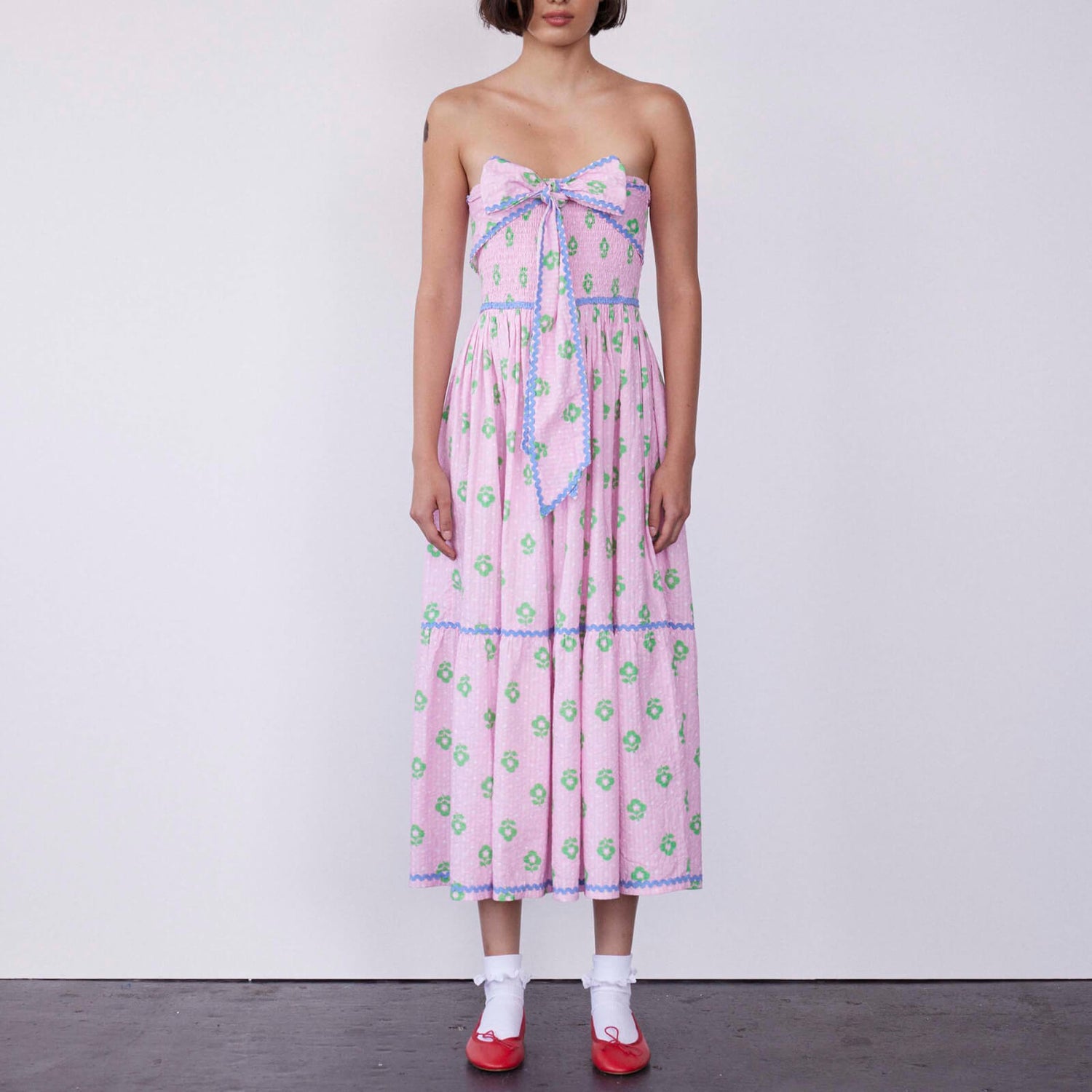 Damson Madder Pia Floral Cotton-Seersucker Midi Dress