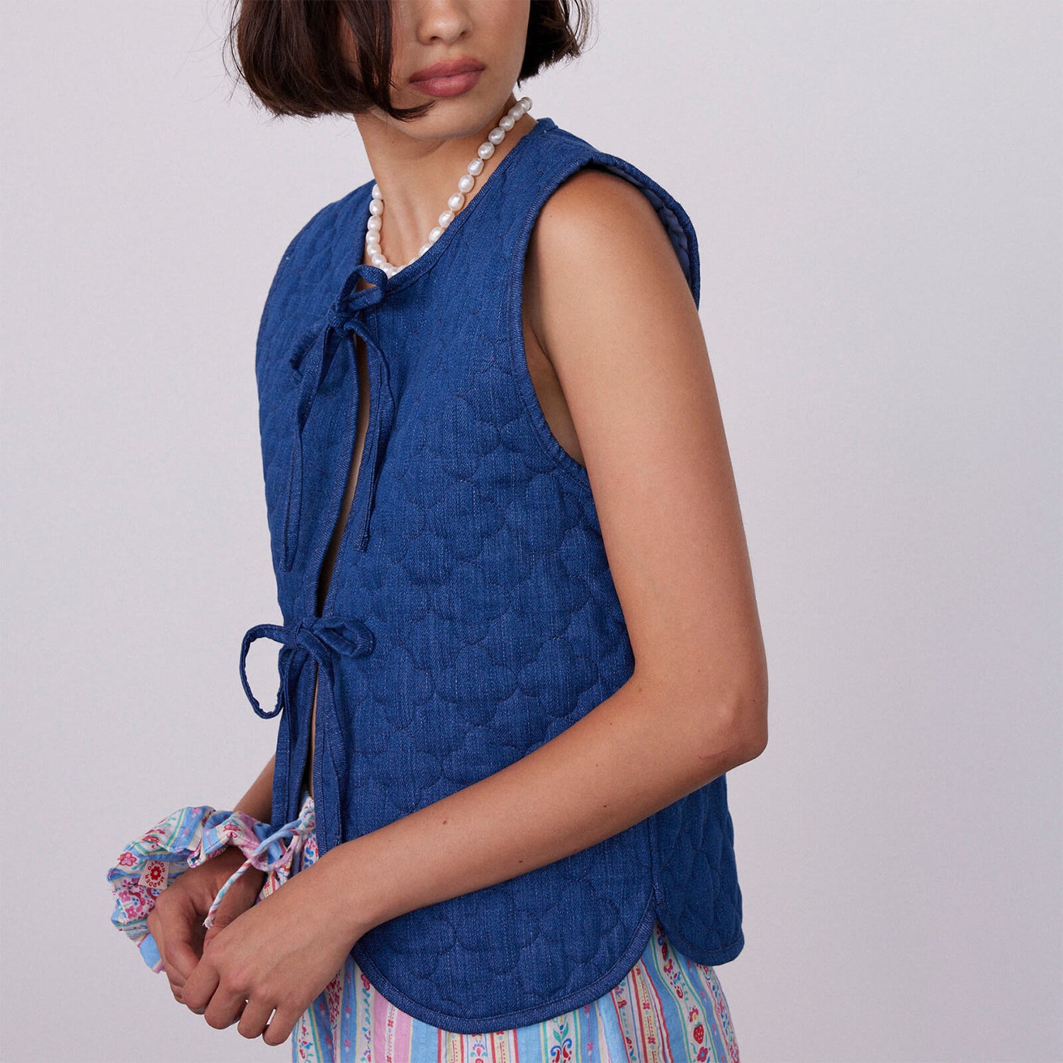 Damson Madder Quilted Cotton-Chambray Vest - UK 8