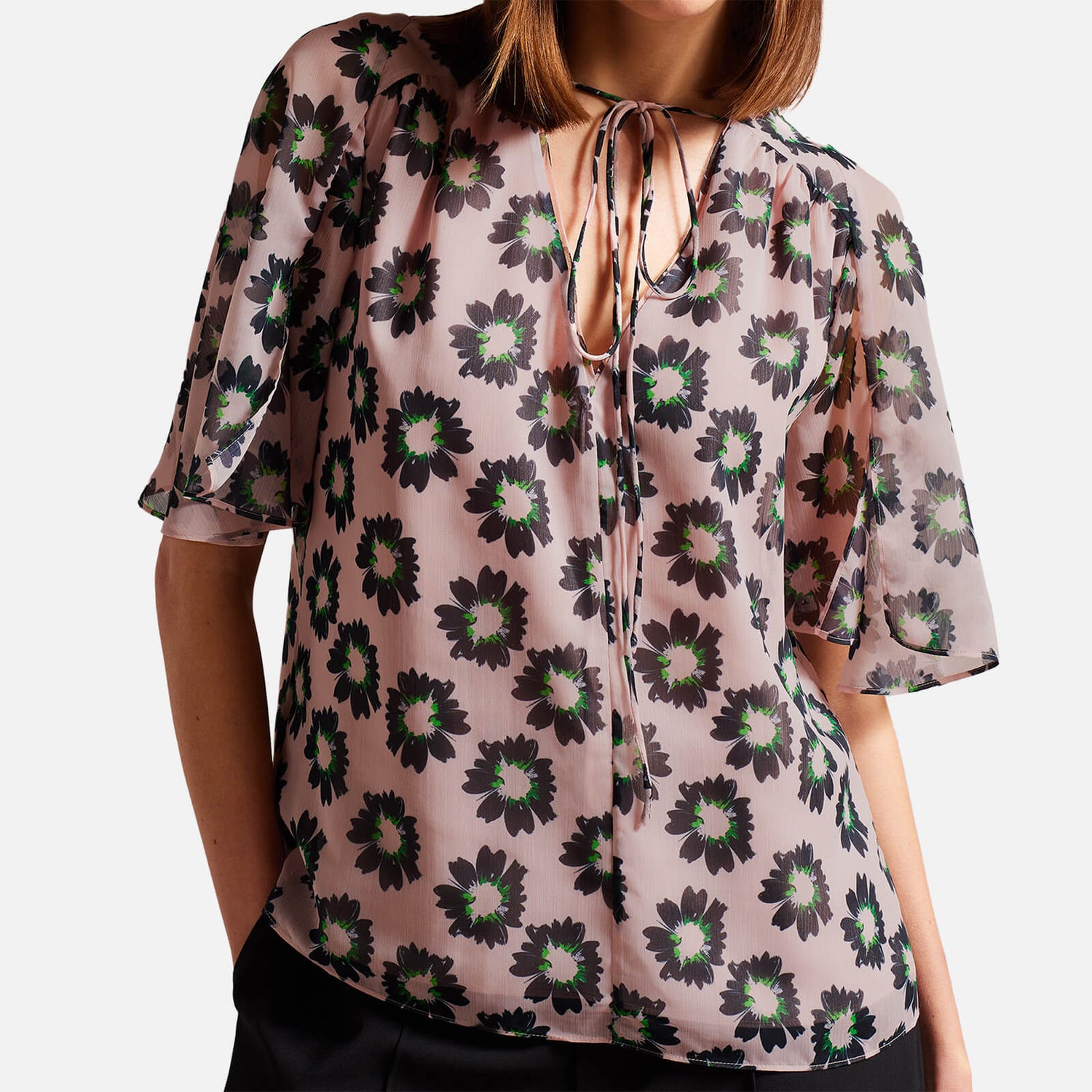 Ted Baker Harlynn Floral Tie Chiffon Top - UK 6