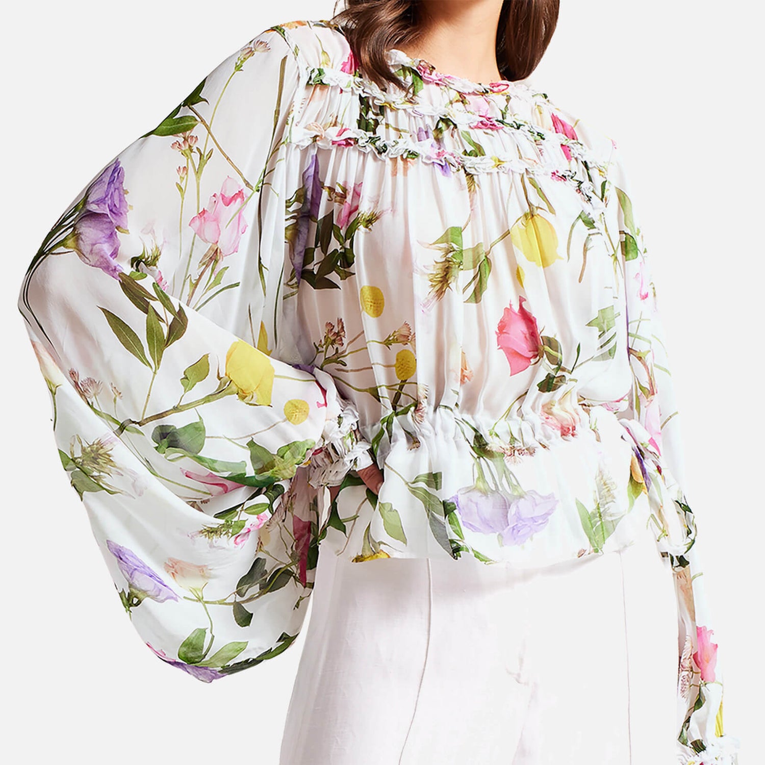 Ted Baker Hewette Floral Balloon Sleeve Chiffon Top