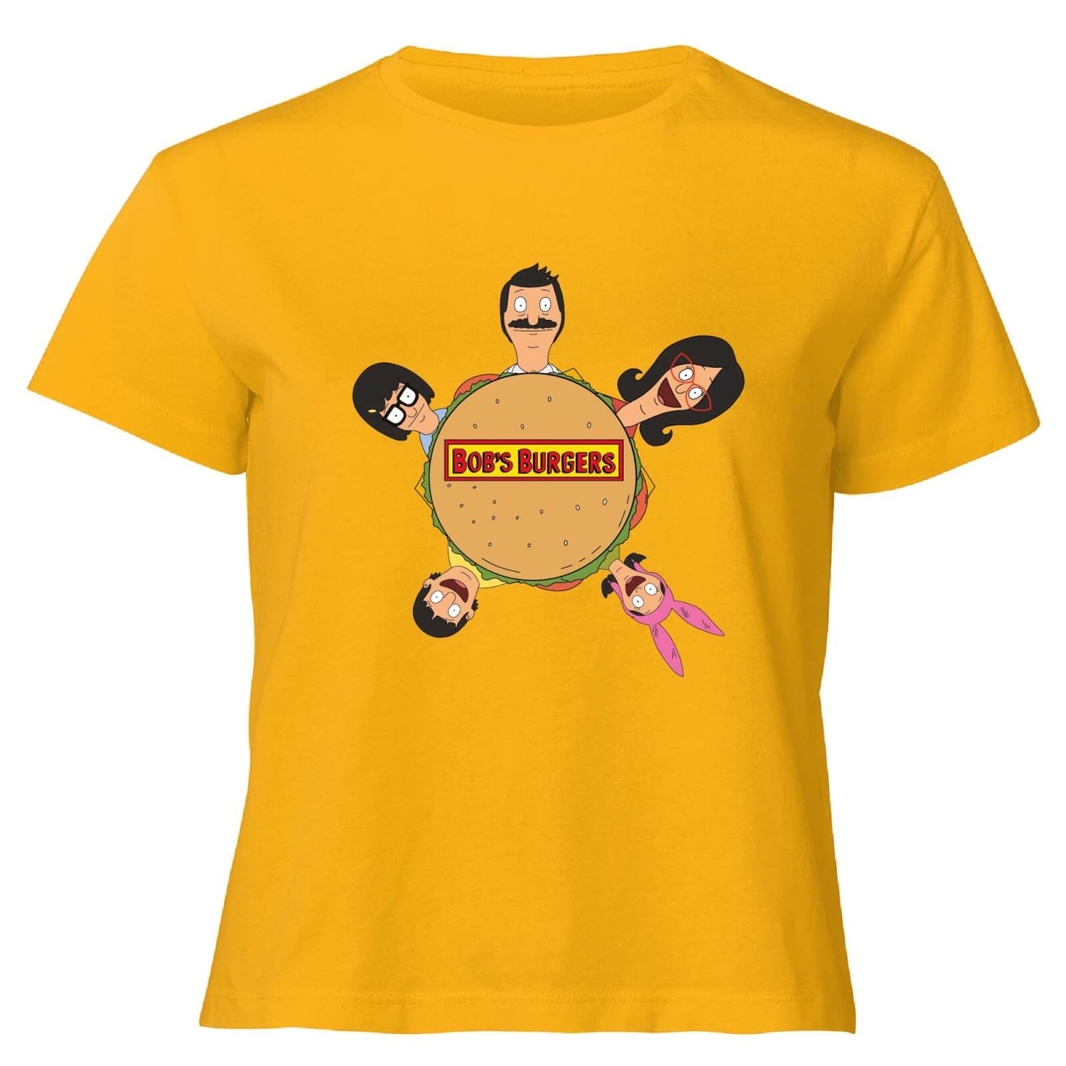 Bob&apos;s Burgers Character Burger Women's Cropped T-Shirt - Mustard