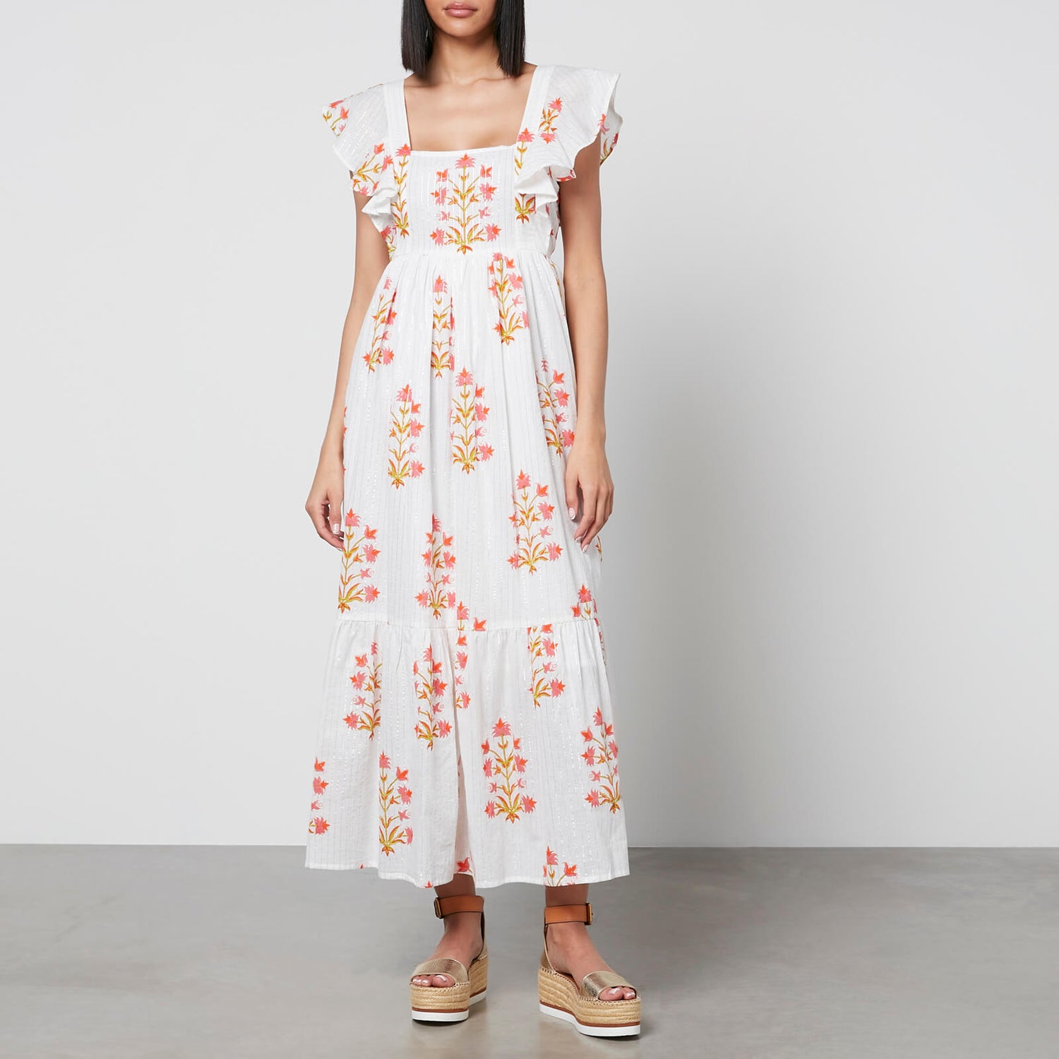 SZ Blockprints Charlotte Floral-Print Cotton-Gauze Midi Dress - S