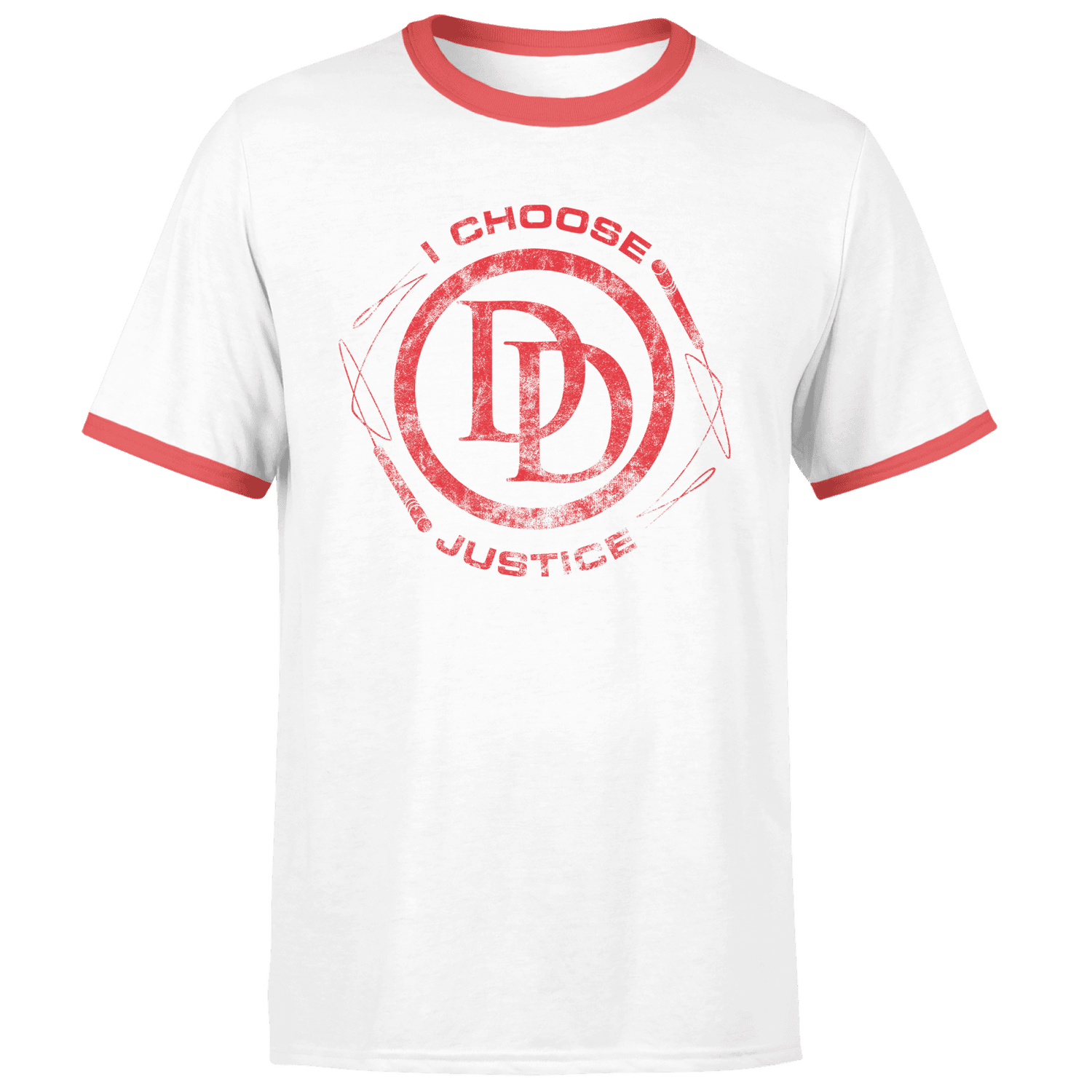 Marvel Daredevil I Choose Justice Men's Ringer T-Shirt - White/Red
