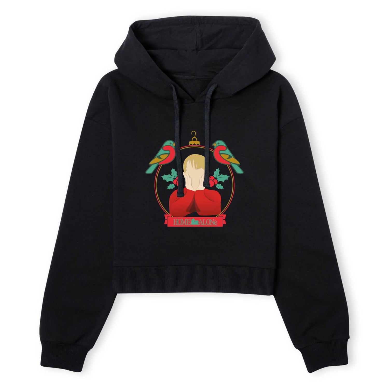 Home Alone Christmas Bauble Women's Cropped Hoodie - Black