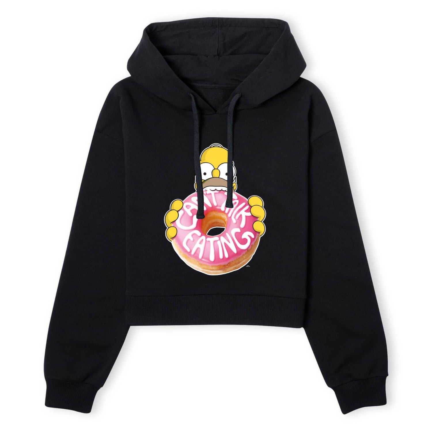 The Simpsons Homer Can't Talk Women's Cropped Hoodie - Black