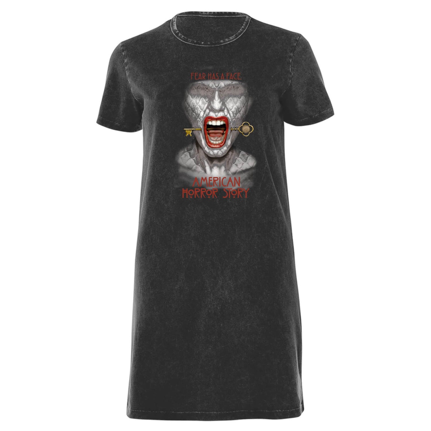 American Horror Story Fear Has A Face Women's T-Shirt Dress - Black Acid Wash