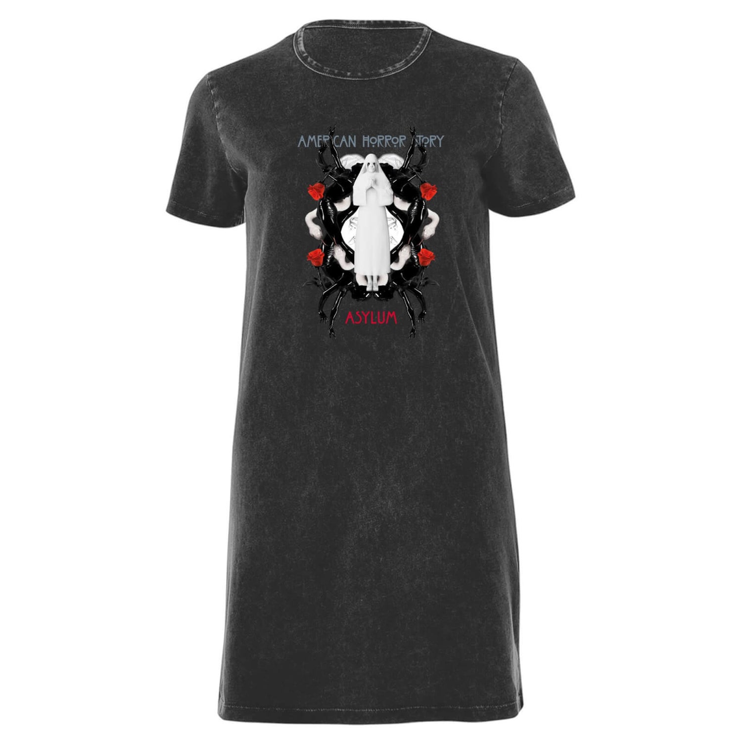 American Horror Story White Nun Women's T-Shirt Dress - Black Acid Wash
